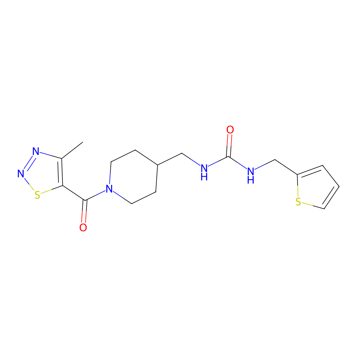 1-((1-(4-Methyl-1,2,3-thiadiazole-5-carbonyl)piperidin-4-yl)methyl)-3-(thiophen-2-ylmethyl)urea molecular structure, CAS 1235388-75-6
