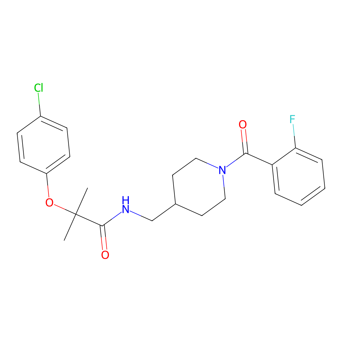 2-(4-chlorophenoxy)-N-((1-(2-fluorobenzoyl)piperidin-4-yl)methyl)-2-methylpropanamide molecular structure, CAS 1235388-91-6