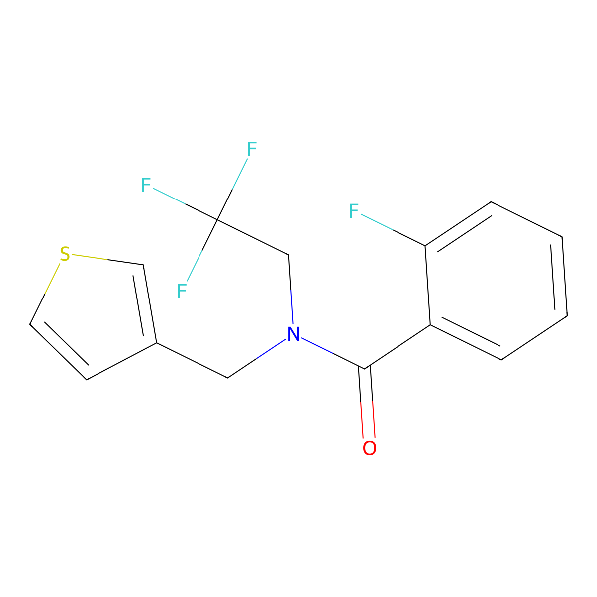 2-fluoro-N-(thiophen-3-ylmethyl)-N-(2,2,2-trifluoroethyl)benzamide molecular structure, CAS 1235389-26-0