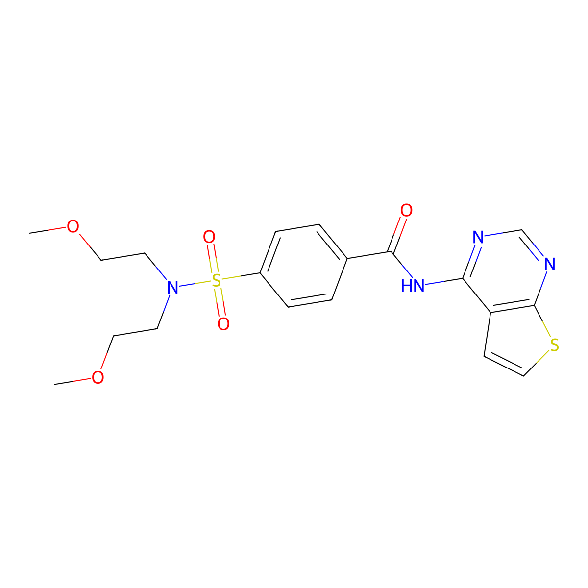 4-(N,N-bis(2-methoxyethyl)sulfamoyl)-N-(thieno[2,3-d]pyrimidin-4-yl)benzamide molecular structure, CAS 1235389-35-1