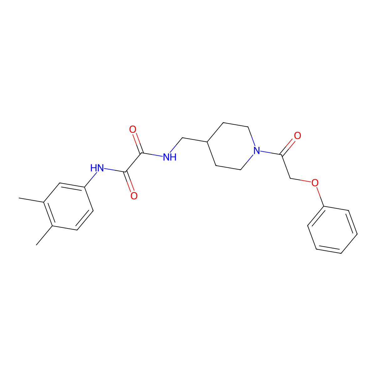 N1-(3,4-dimethylphenyl)-N2-((1-(2-phenoxyacetyl)piperidin-4-yl)methyl)oxalamide molecular structure, CAS 1235389-37-3