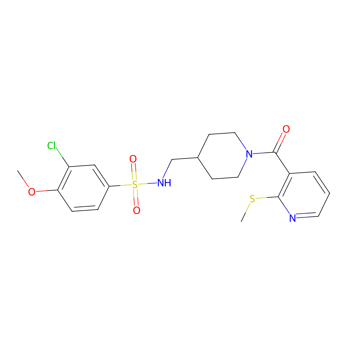 3-chloro-4-methoxy-N-((1-(2-(methylthio)nicotinoyl)piperidin-4-yl)methyl)benzenesulfonamide molecular structure, CAS 1235389-39-5