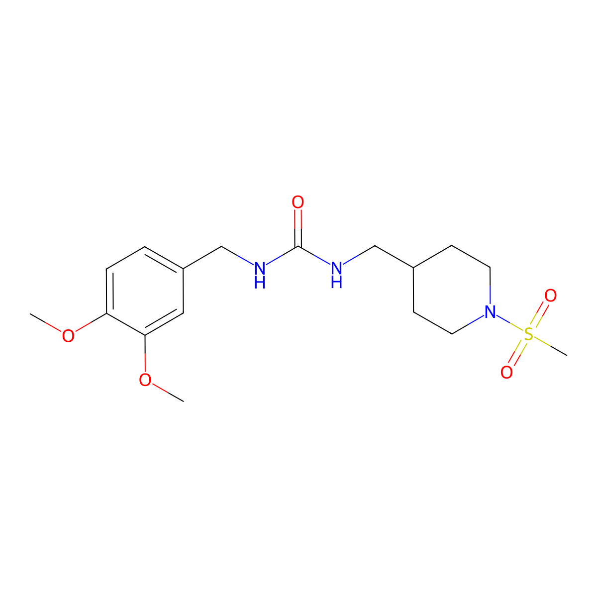 1-(3,4-Dimethoxybenzyl)-3-((1-(methylsulfonyl)piperidin-4-yl)methyl)urea molecular structure, CAS 1235389-43-1