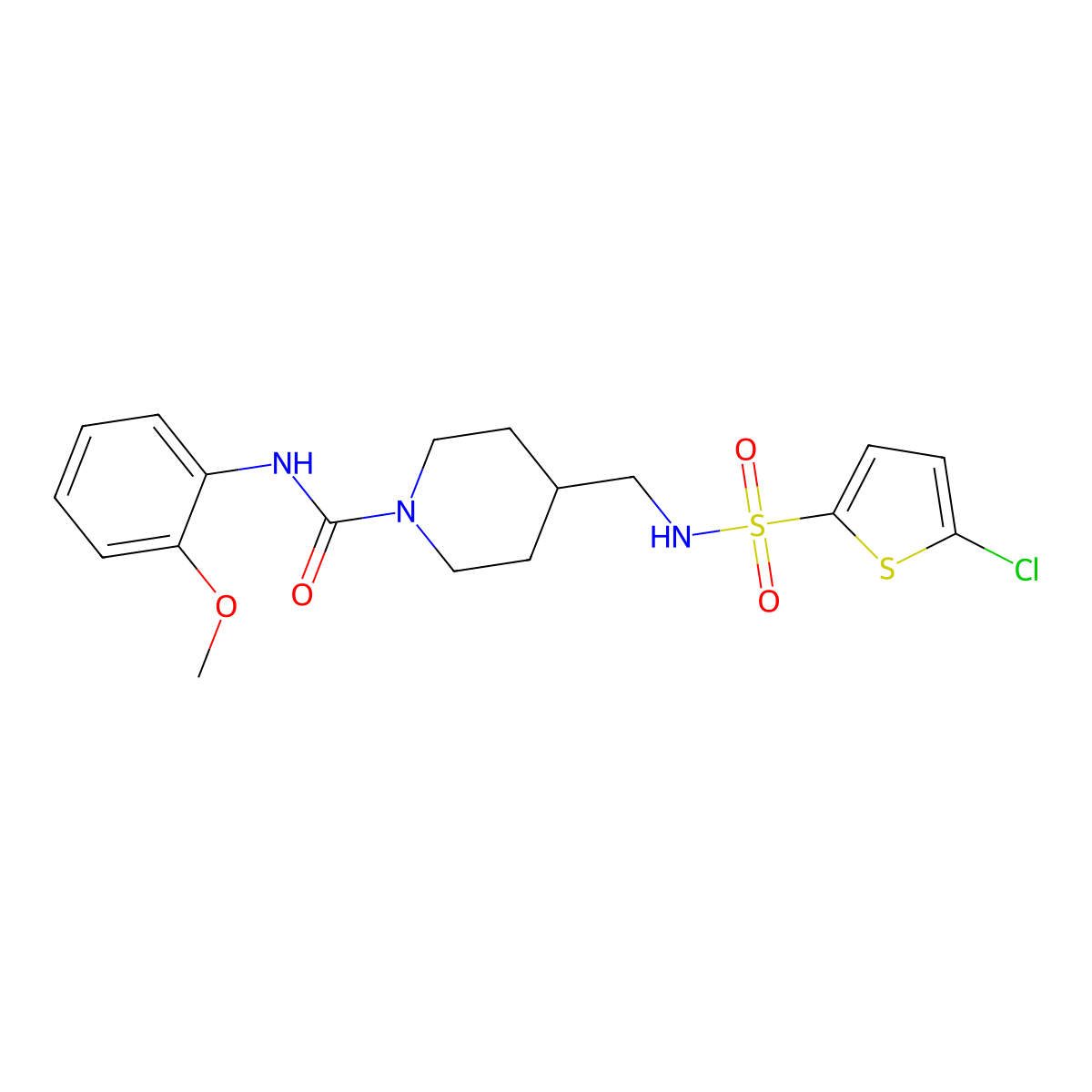 4-[(5-chlorothiophene-2-sulfonamido)methyl]-N-(2-methoxyphenyl)piperidine-1-carboxamide molecular structure, CAS 1235389-92-0