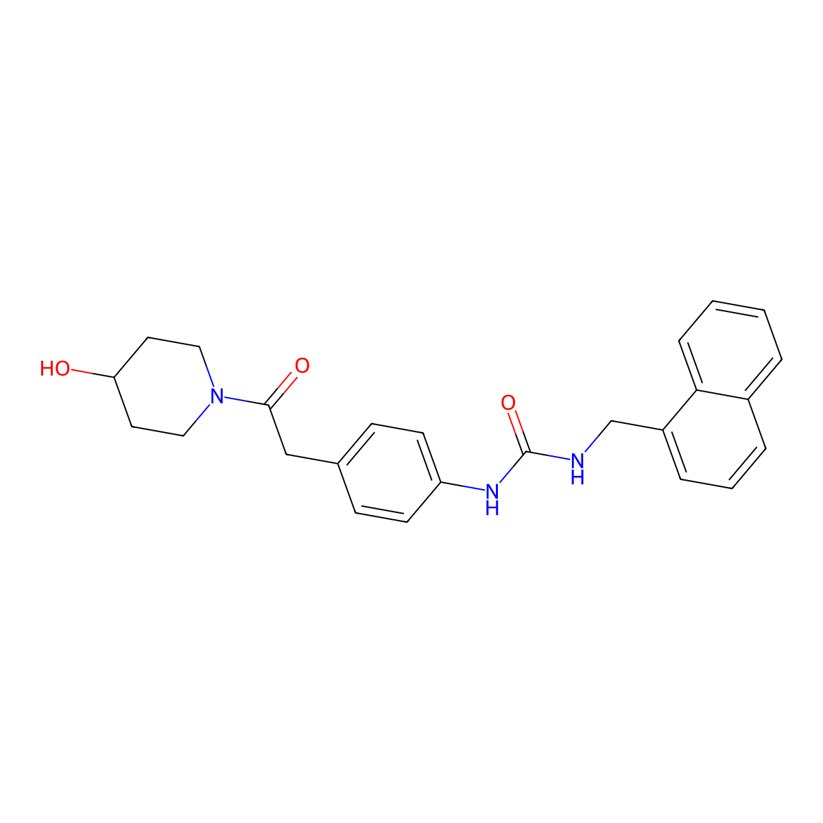 1-(4-(2-(4-Hydroxypiperidin-1-yl)-2-oxoethyl)phenyl)-3-(naphthalen-1-ylmethyl)urea molecular structure, CAS 1235390-02-9