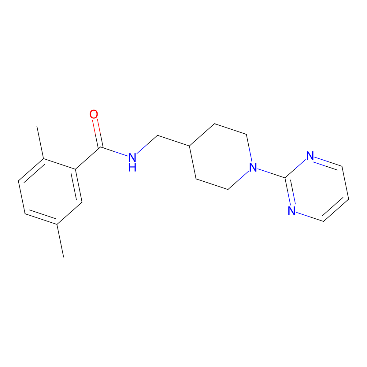 2,5-dimethyl-N-{[1-(pyrimidin-2-yl)piperidin-4-yl]methyl}benzamide molecular structure, CAS 1235390-08-5