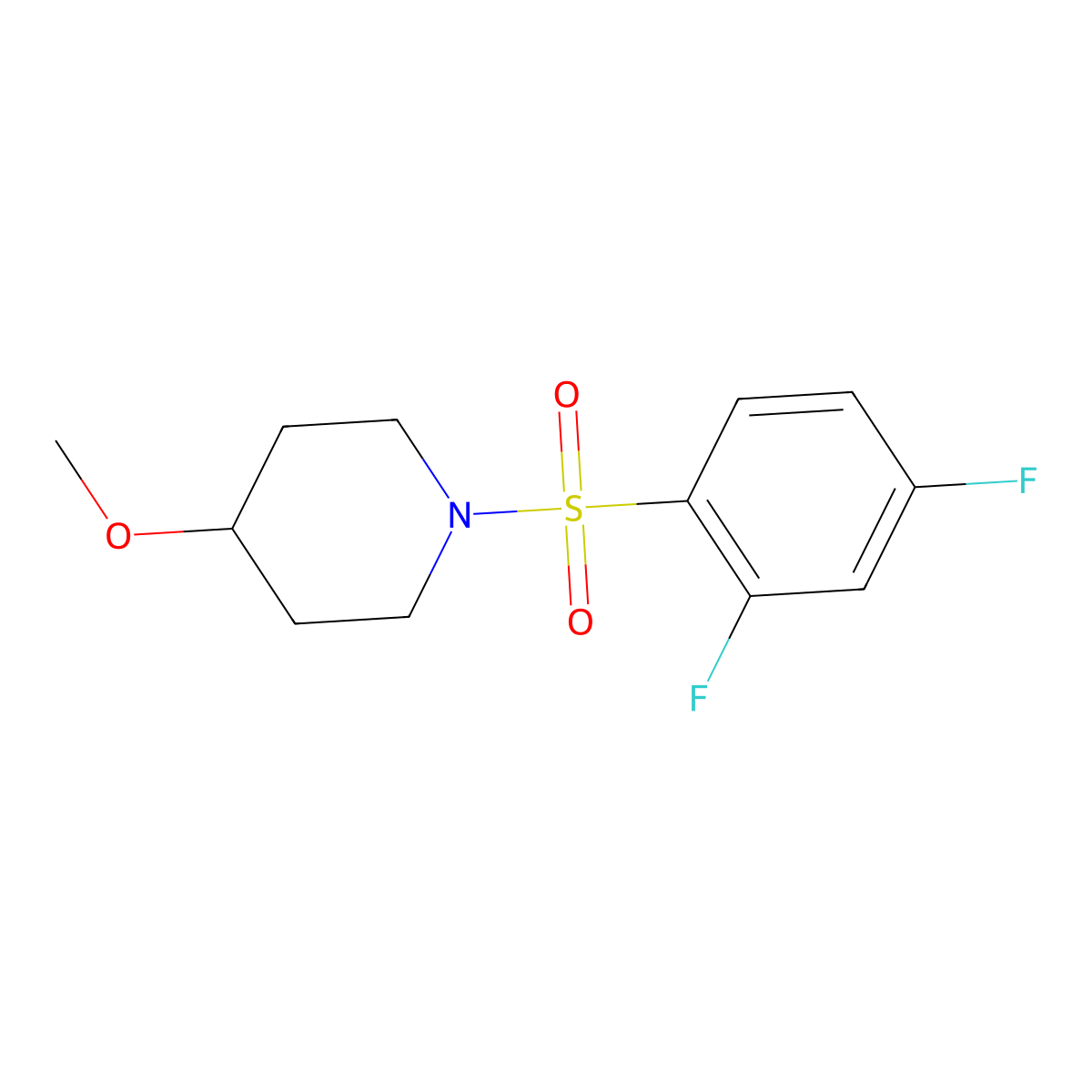 1-((2,4-Difluorophenyl)sulfonyl)-4-methoxypiperidine molecular structure, CAS 1235390-53-0
