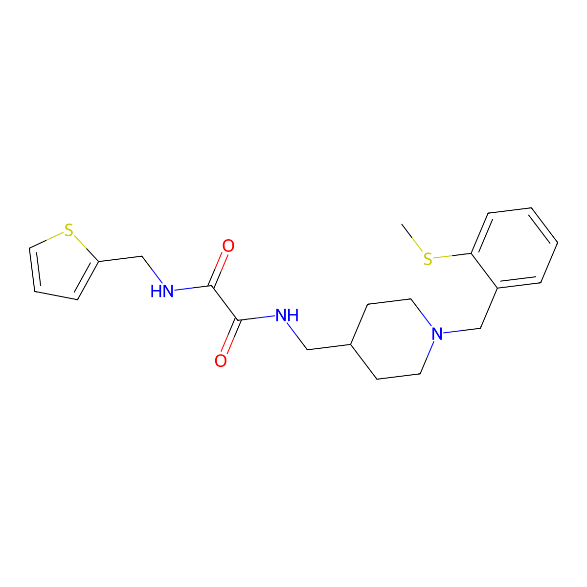 N1-((1-(2-(methylthio)benzyl)piperidin-4-yl)methyl)-N2-(thiophen-2-ylmethyl)oxalamide molecular structure, CAS 1235390-83-6
