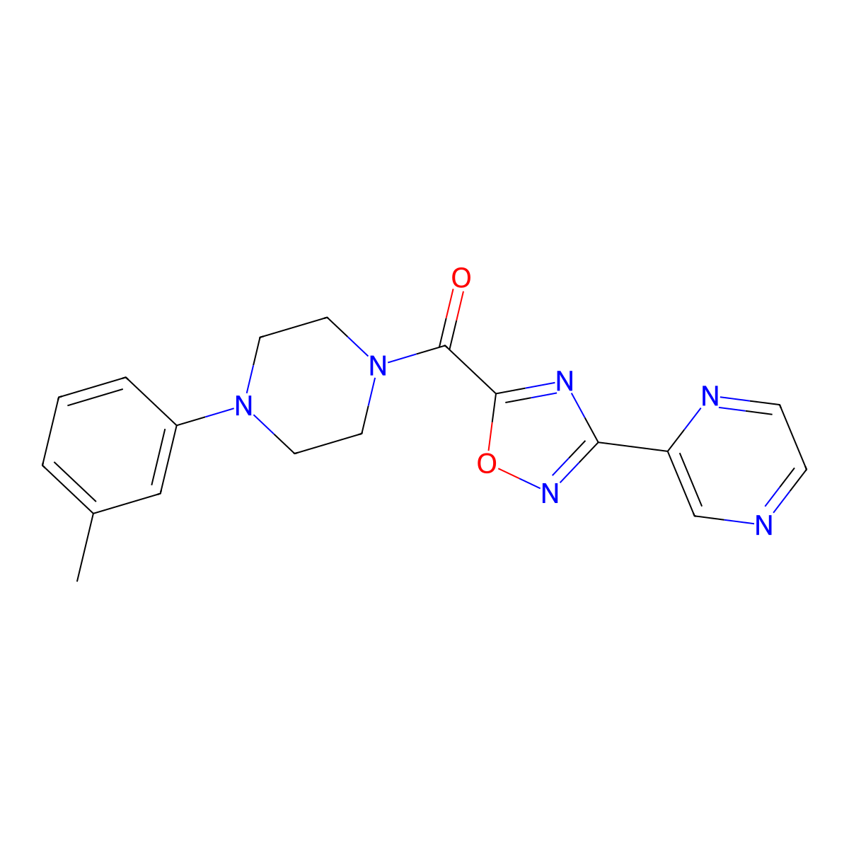 (3-(Pyrazin-2-yl)-1,2,4-oxadiazol-5-yl)(4-(m-tolyl)piperazin-1-yl)methanone molecular structure, CAS 1235392-13-8