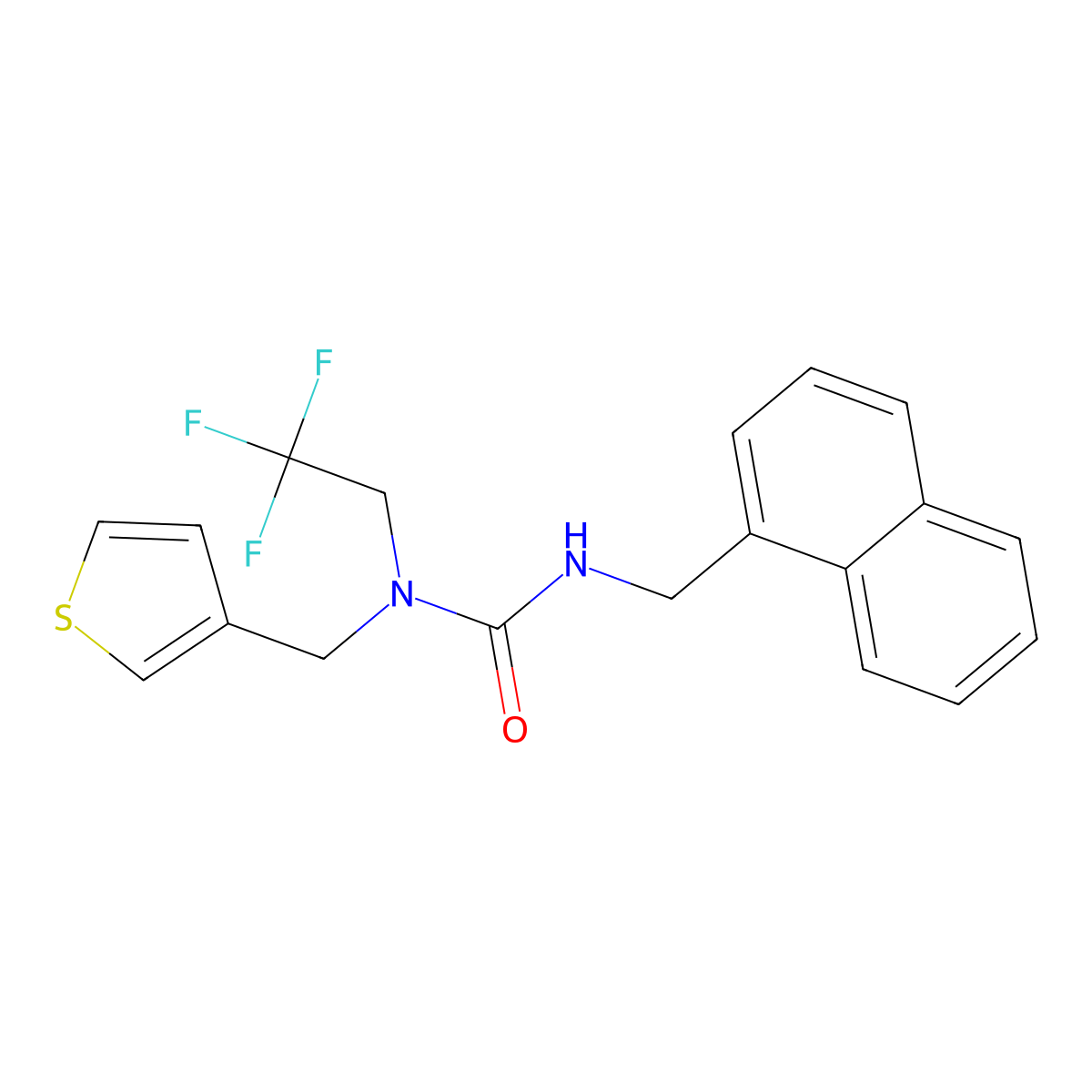 3-(Naphthalen-1-ylmethyl)-1-(thiophen-3-ylmethyl)-1-(2,2,2-trifluoroethyl)urea molecular structure, CAS 1235392-25-2