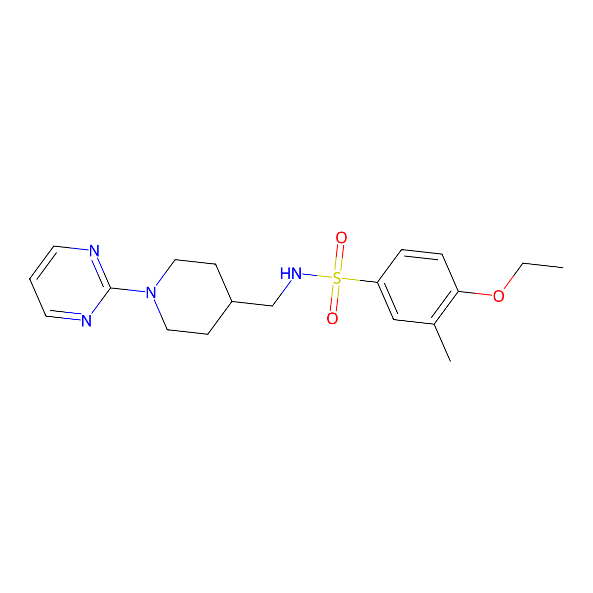 4-ethoxy-3-methyl-N-((1-(pyrimidin-2-yl)piperidin-4-yl)methyl)benzenesulfonamide molecular structure, CAS 1235392-42-3