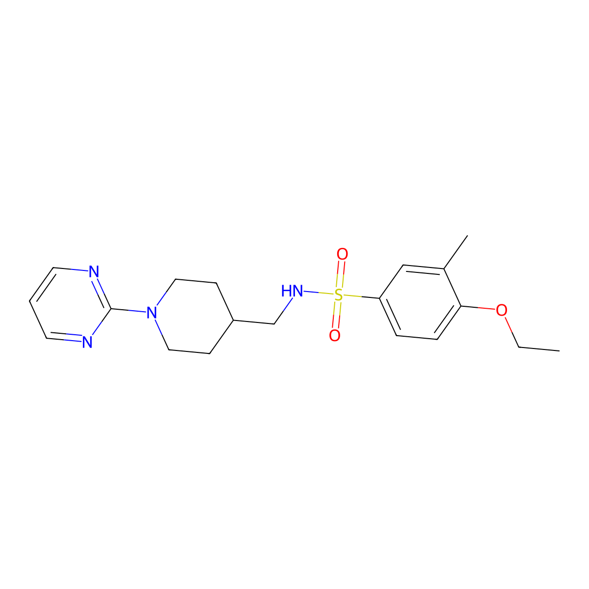 4-ethoxy-3-methyl-N-((1-(pyrimidin-2-yl)piperidin-4-yl)methyl)benzenesulfonamide molecular structure, CAS 1235392-42-3