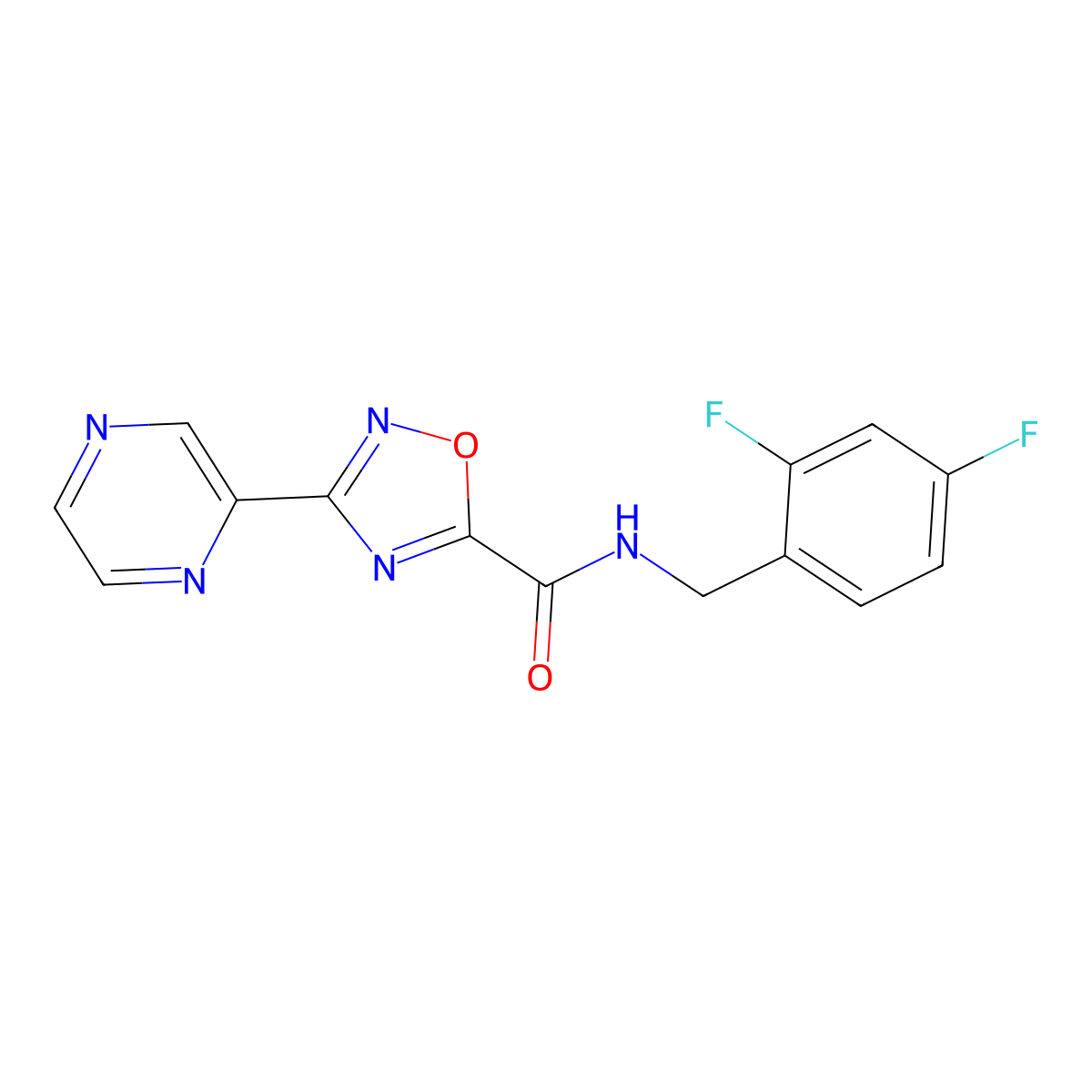 N-(2,4-difluorobenzyl)-3-(pyrazin-2-yl)-1,2,4-oxadiazole-5-carboxamide molecular structure, CAS 1235392-48-9
