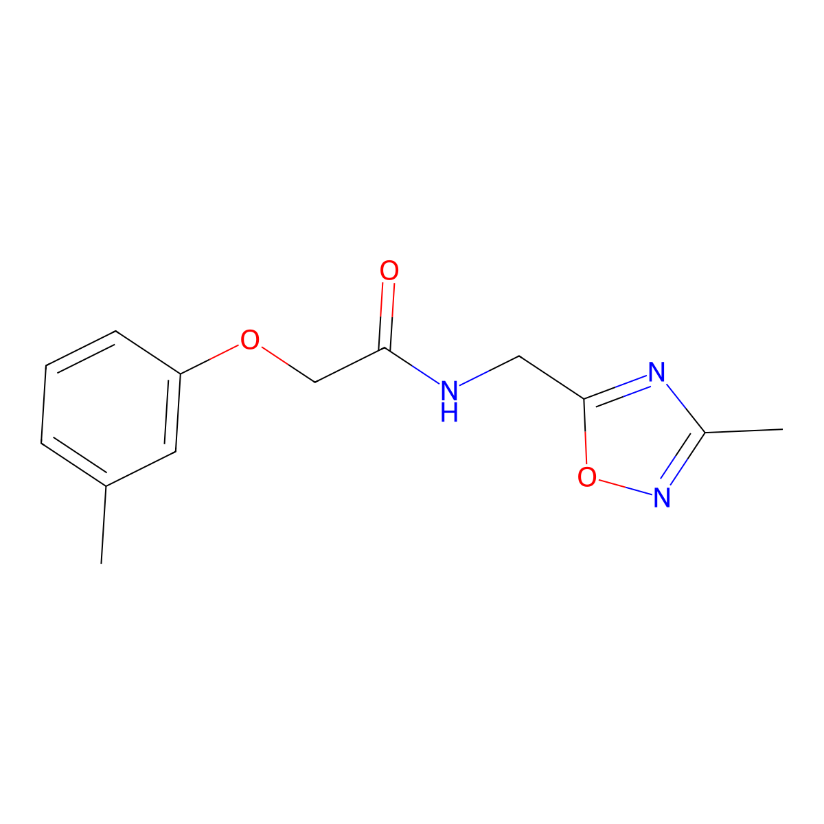 N-((3-methyl-1,2,4-oxadiazol-5-yl)methyl)-2-(m-tolyloxy)acetamide molecular structure, CAS 1235392-49-0