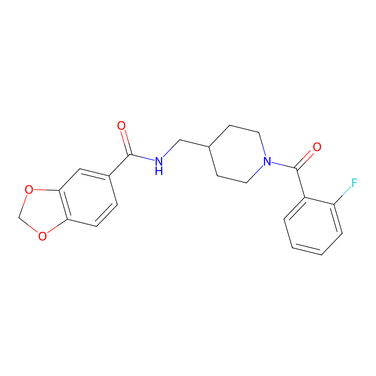 N-((1-(2-fluorobenzoyl)piperidin-4-yl)methyl)benzo[d][1,3]dioxole-5-carboxamide molecular structure, CAS 1235393-82-4
