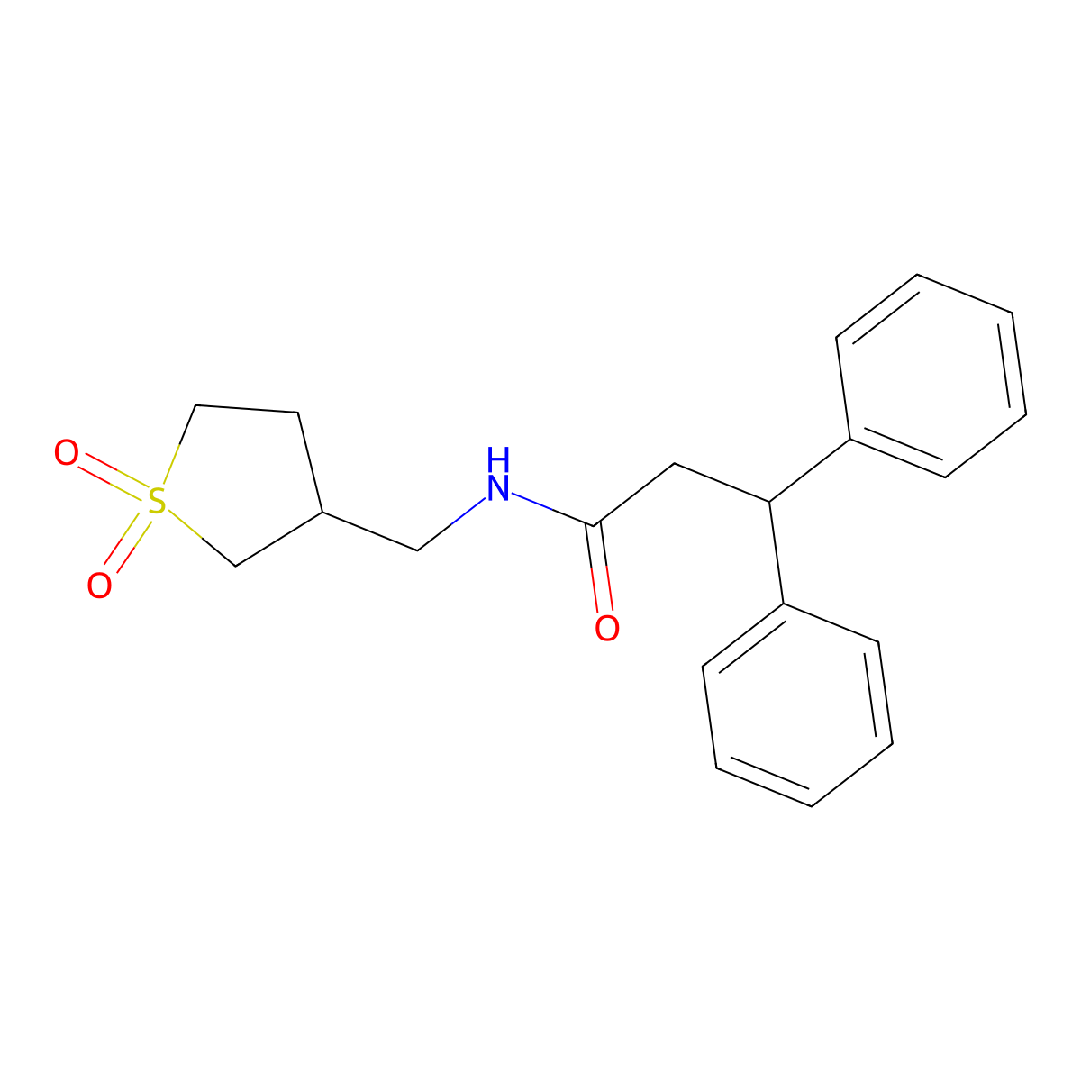 N-[(1,1-dioxo-1lambda6-thiolan-3-yl)methyl]-3,3-diphenylpropanamide molecular structure, CAS 1235393-90-4
