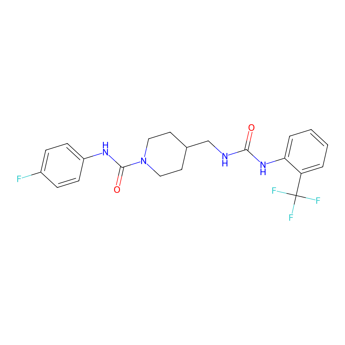 N-(4-fluorophenyl)-4-((3-(2-(trifluoromethyl)phenyl)ureido)methyl)piperidine-1-carboxamide molecular structure, CAS 1235394-07-6