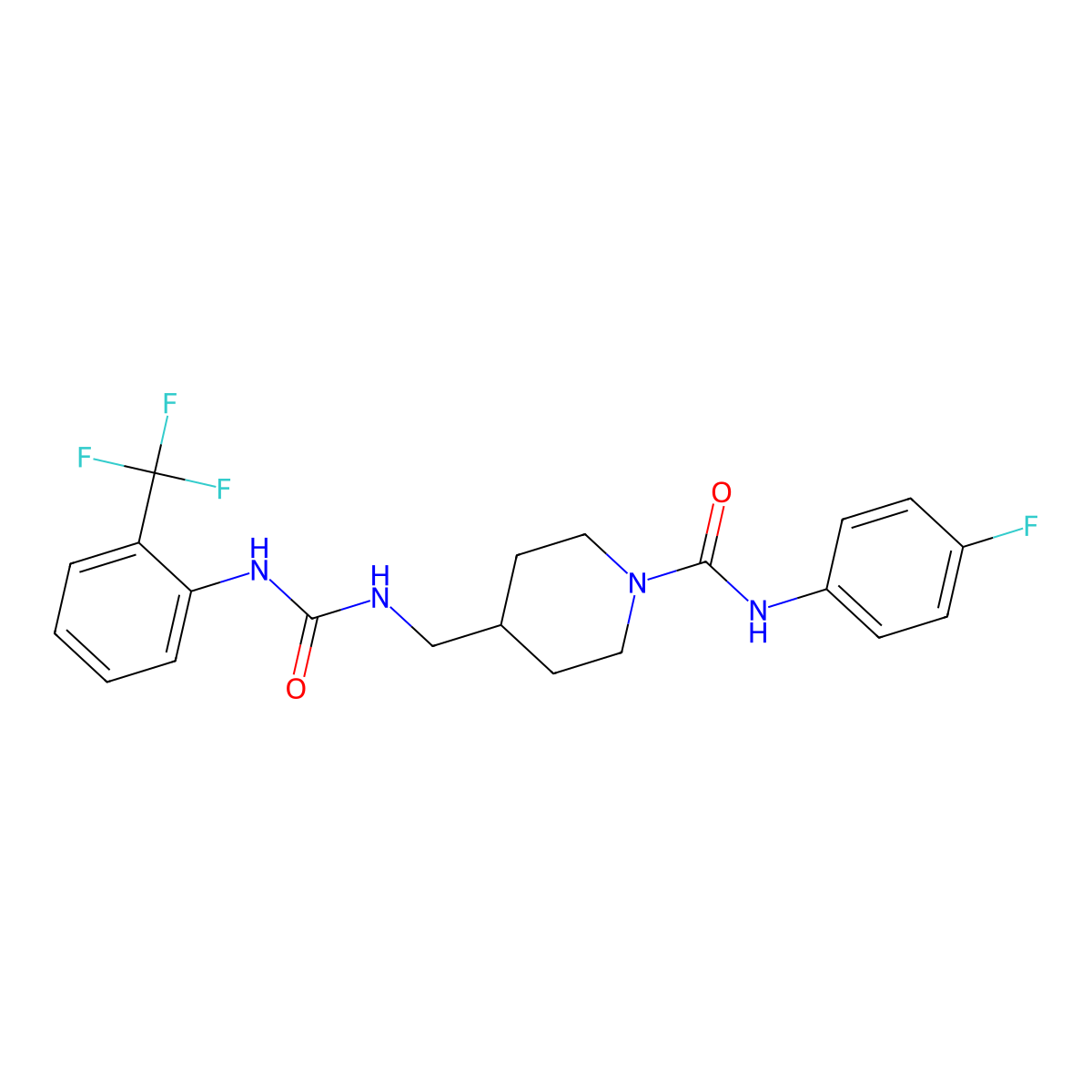 N-(4-fluorophenyl)-4-((3-(2-(trifluoromethyl)phenyl)ureido)methyl)piperidine-1-carboxamide molecular structure, CAS 1235394-07-6