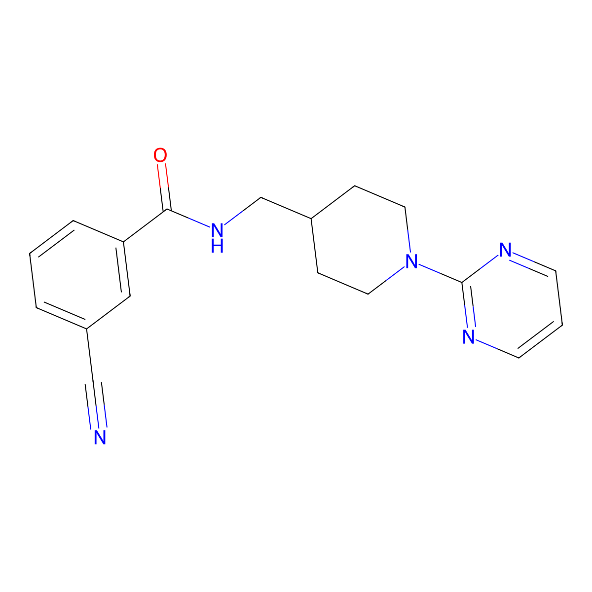 3-cyano-N-{[1-(pyrimidin-2-yl)piperidin-4-yl]methyl}benzamide molecular structure, CAS 1235394-94-1