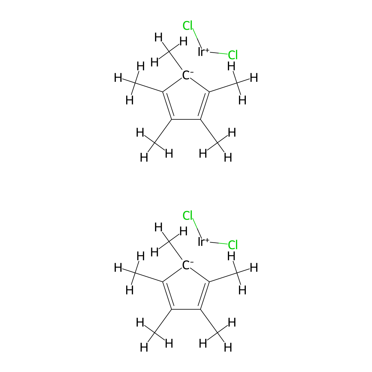 bis(dichloroiridium(1+));bis(1,2,3,4,5-pentamethylcyclopenta-1,3-diene) molecular structure, CAS 12354-84-6