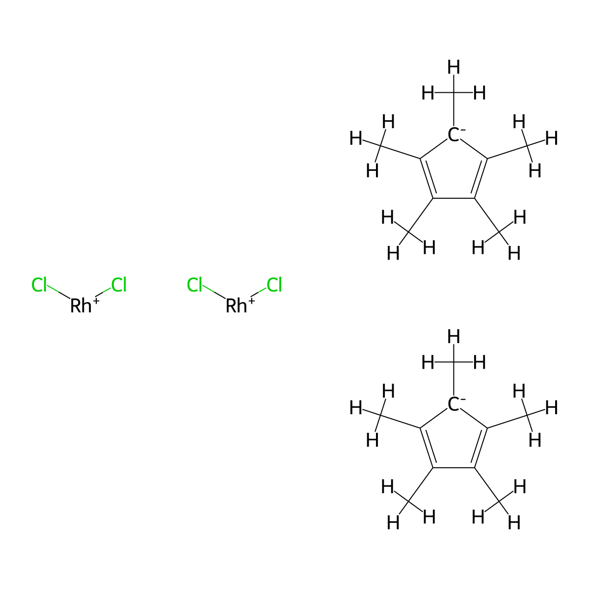 Dichloro(pentamethylcyclopentadienyl)rhodium (III) dimer , [Rh(Cp*)Cl₂]₂ molecular structure, CAS 12354-85-7