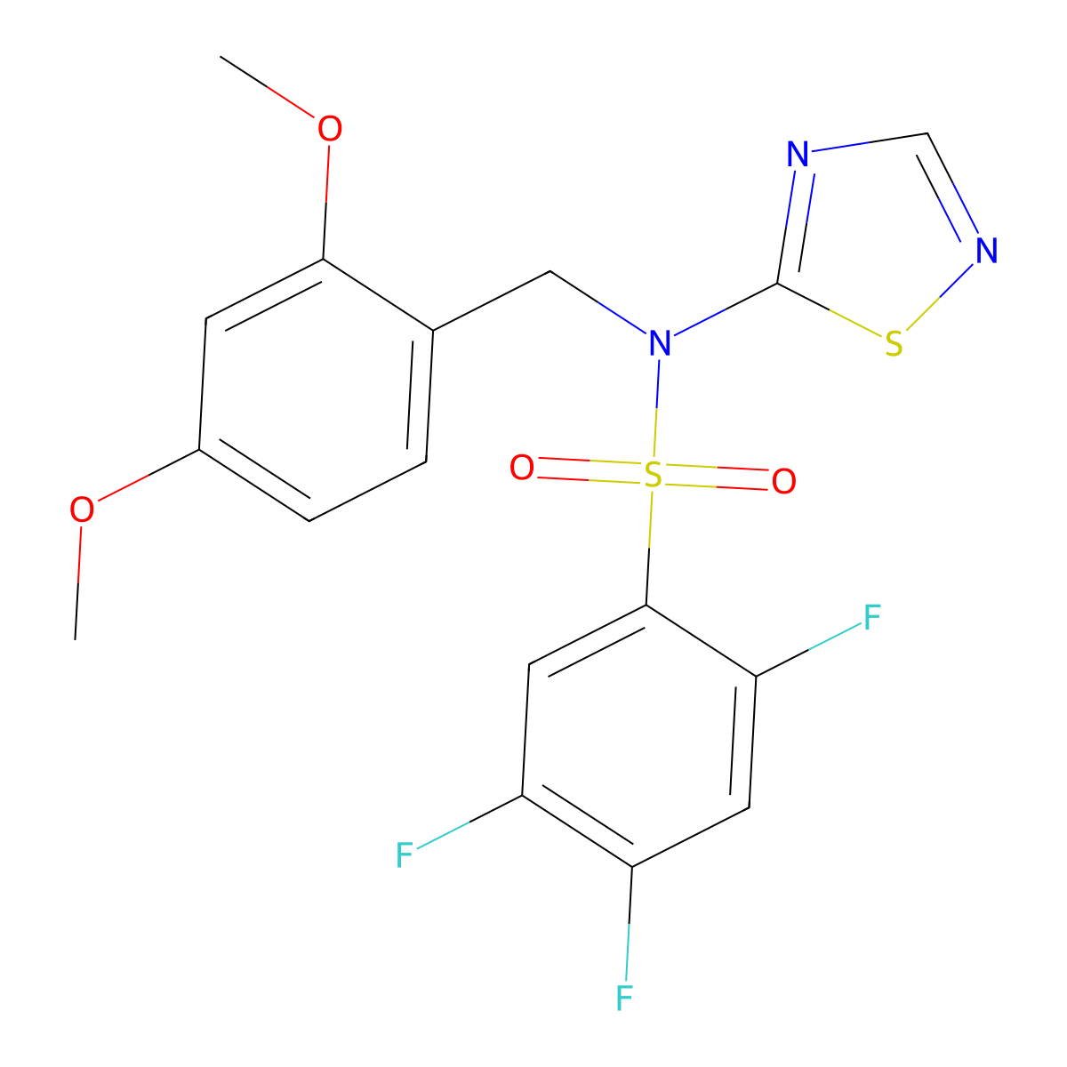 N-(2,4-Dimethoxybenzyl)-2,4,5-trifluoro-N-(1,2,4-thiadiazol-5-yl)benzenesulfonamide molecular structure, CAS 1235406-89-9