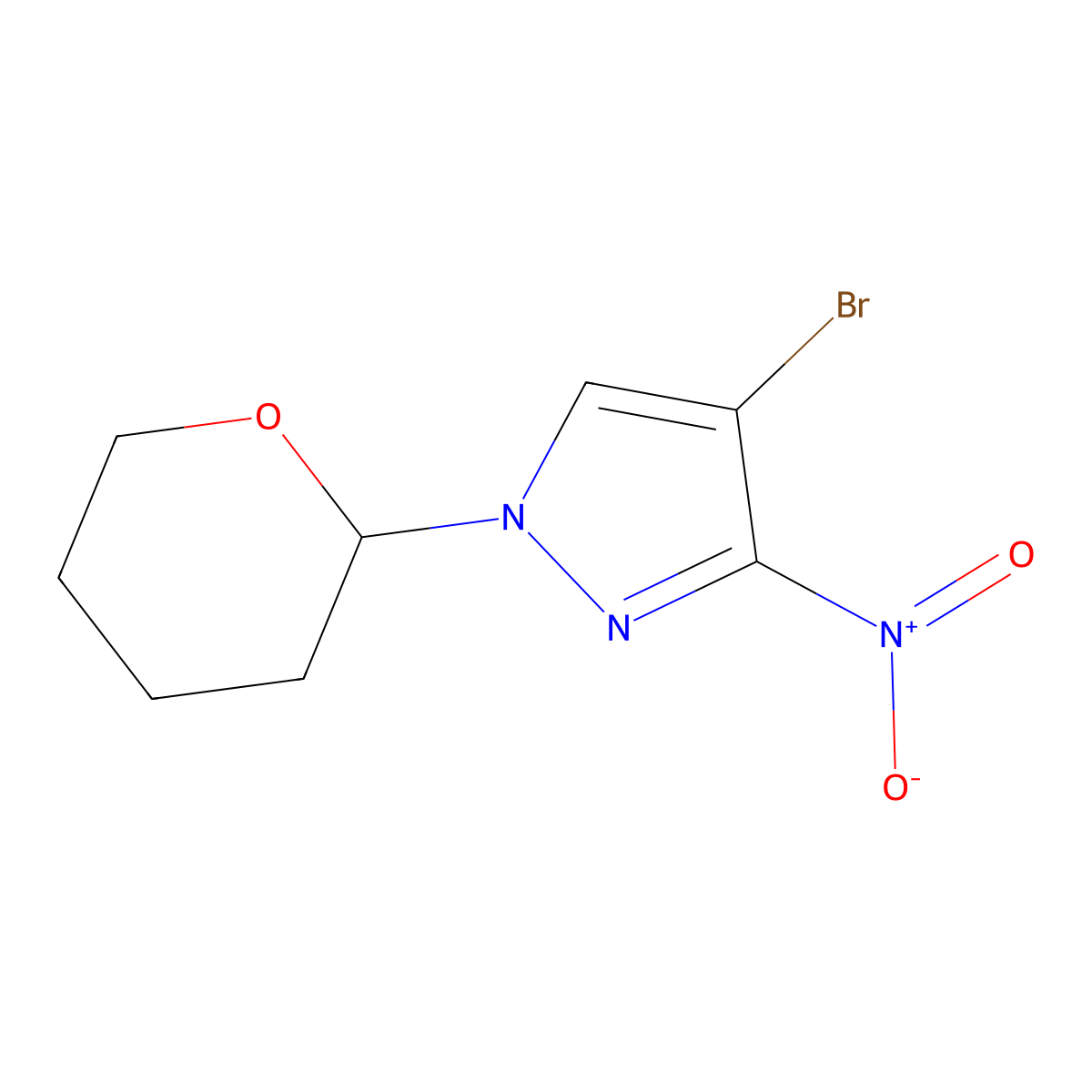 4-bromo-3-nitro-1-(tetrahydro-2H-pyran-2-yl)-1H-pyrazole molecular structure, CAS 1235407-33-6