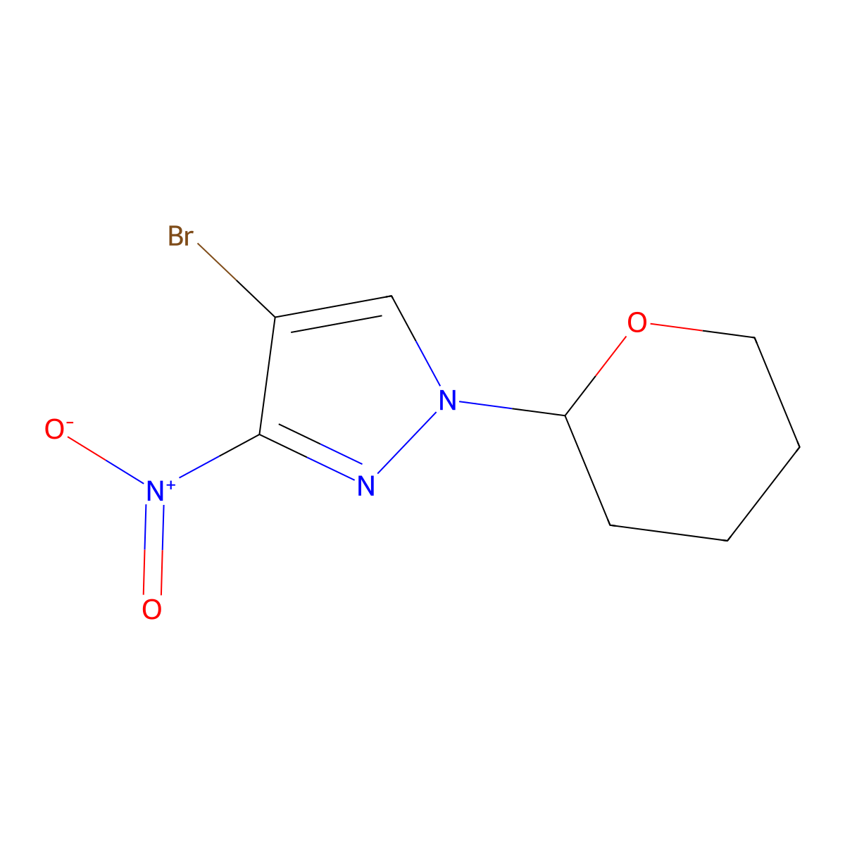 4-bromo-3-nitro-1-(tetrahydro-2H-pyran-2-yl)-1H-pyrazole molecular structure, CAS 1235407-33-6