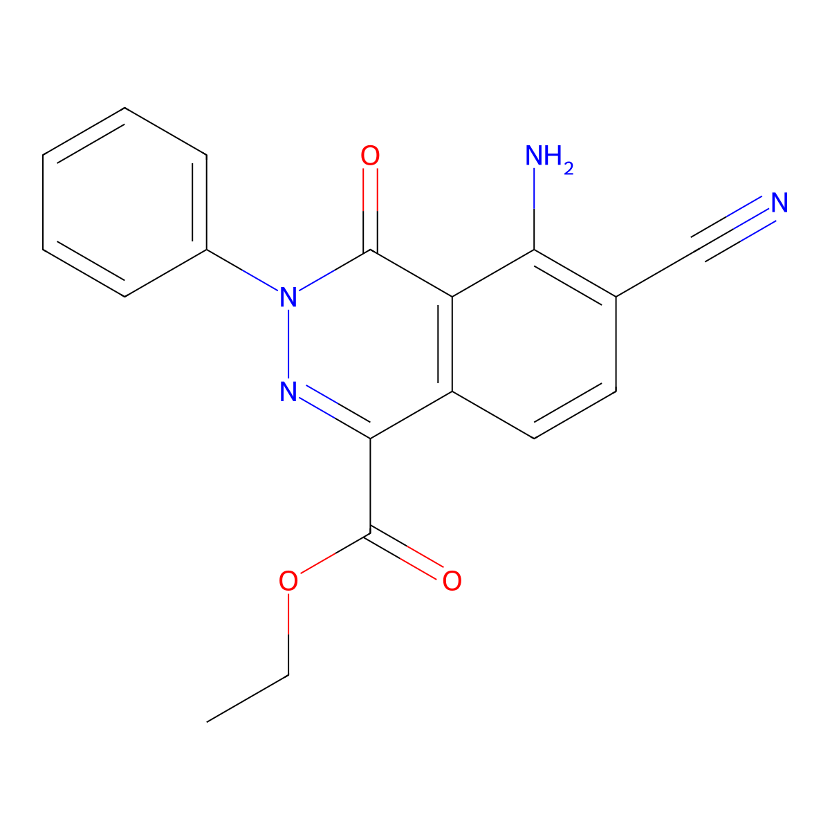 Ethyl 5-amino-6-cyano-4-oxo-3-phenyl-3,4-dihydrophthalazine-1-carboxylate molecular structure, CAS 123542-49-4