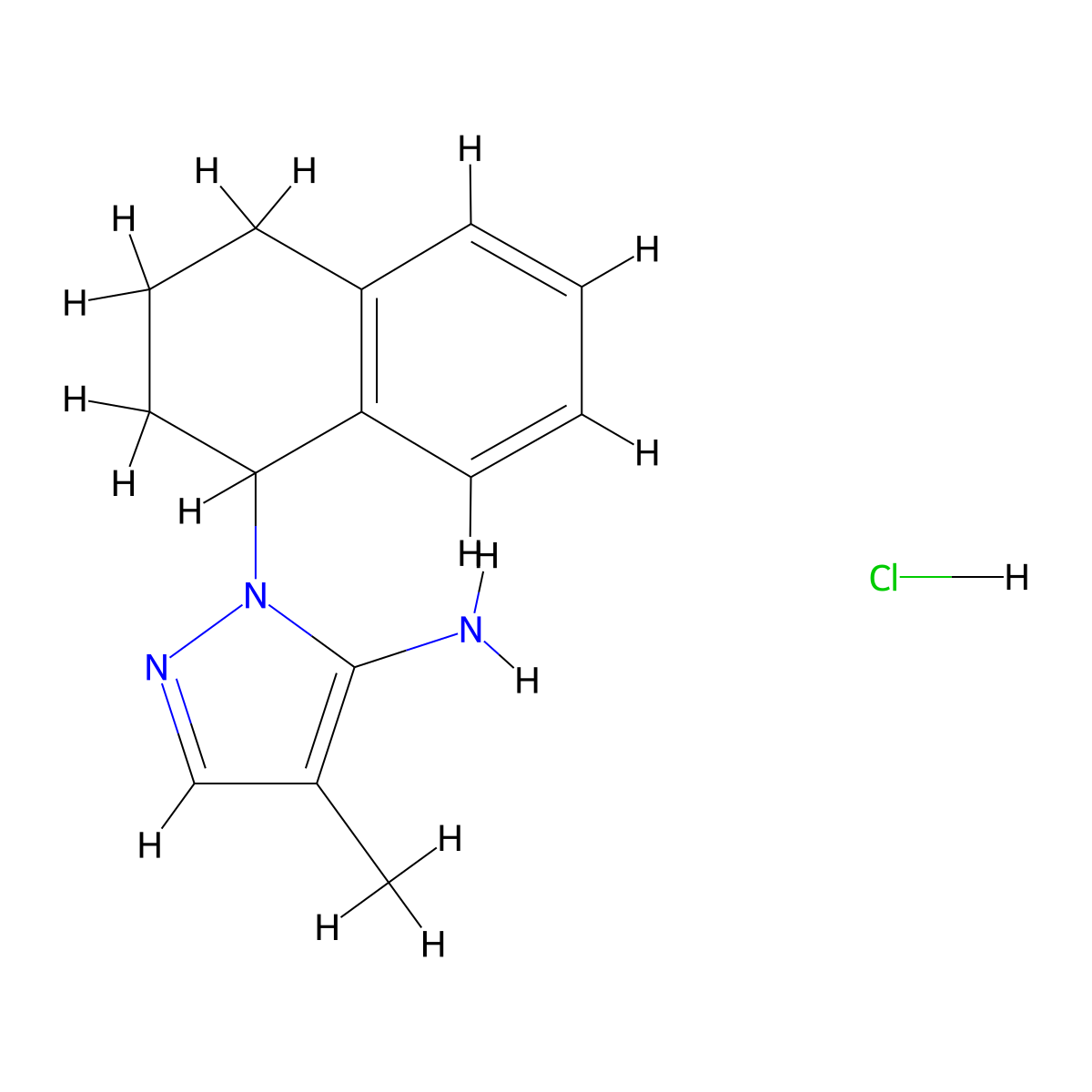 4-methyl-1-(1,2,3,4-tetrahydronaphthalen-1-yl)-1H-pyrazol-5-amine hydrochloride molecular structure, CAS 1235438-77-3
