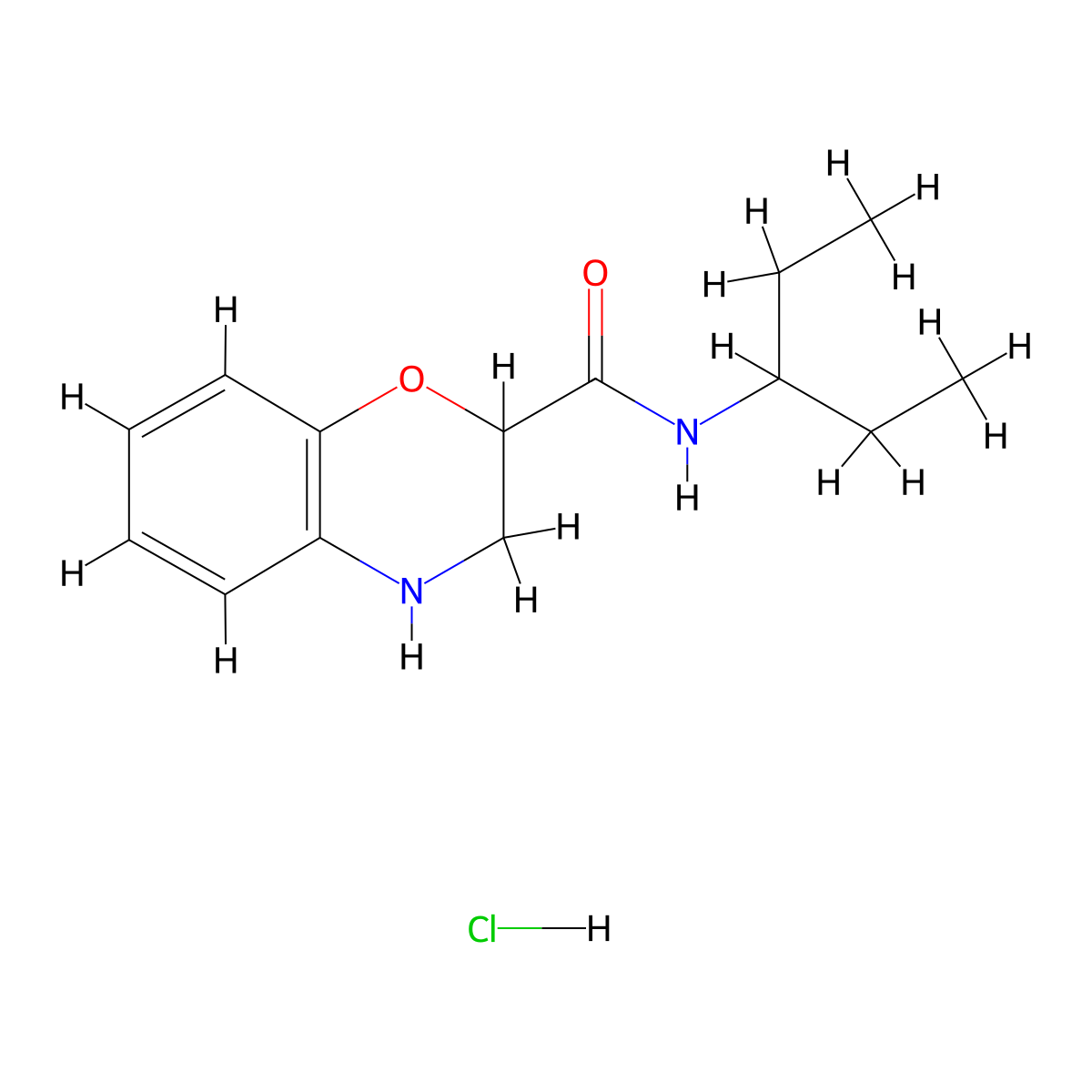 N-(pentan-3-yl)-3,4-dihydro-2H-1,4-benzoxazine-2-carboxamide hydrochloride molecular structure, CAS 1235438-84-2