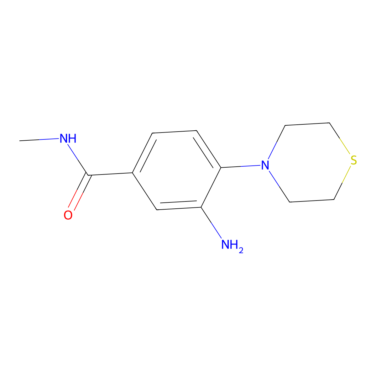 3-amino-N-methyl-4-(thiomorpholin-4-yl)benzamide molecular structure, CAS 1235439-18-5