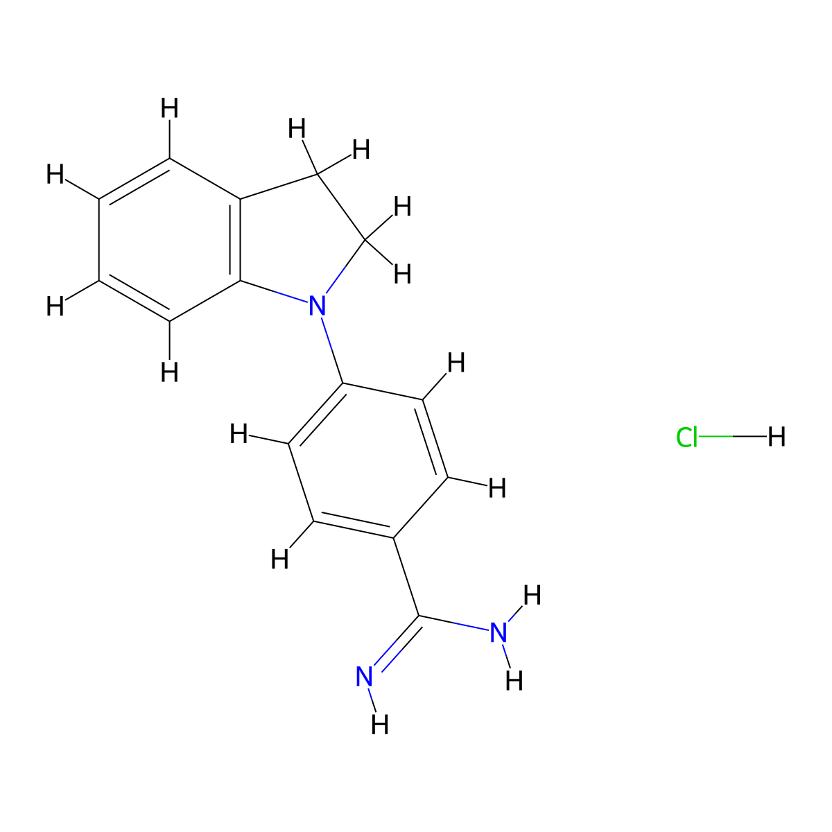 4-(2,3-dihydro-1H-indol-1-yl)benzene-1-carboximidamide hydrochloride molecular structure, CAS 1235439-42-5