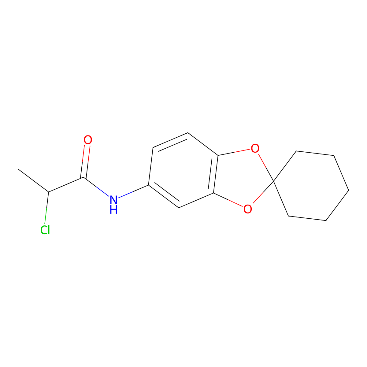 2-chloro-N-{spiro[1,3-benzodioxole-2,1'-cyclohexane]-6-yl}propanamide molecular structure, CAS 1235439-44-7