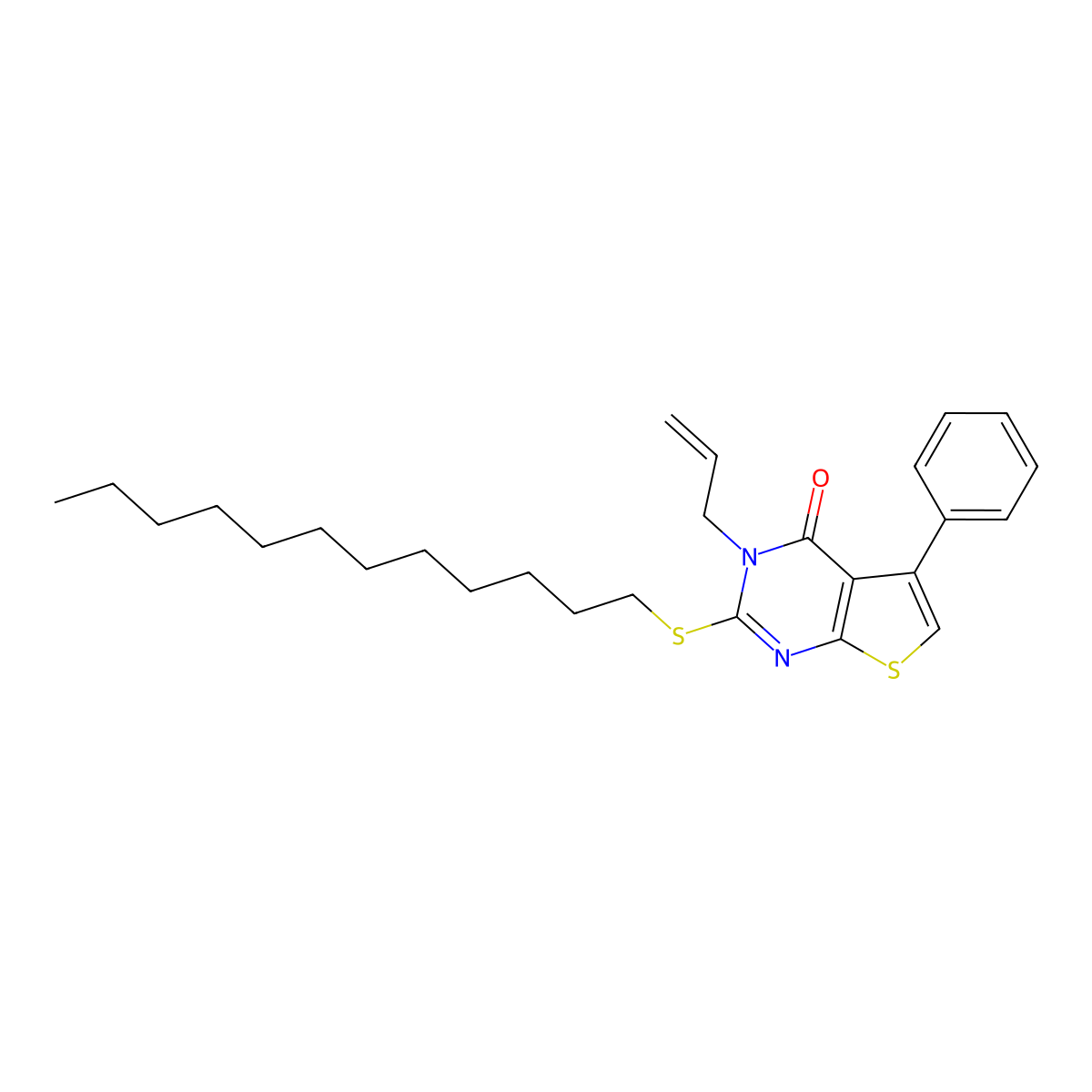 2-(dodecylsulfanyl)-5-phenyl-3-(prop-2-en-1-yl)-3H,4H-thieno[2,3-d]pyrimidin-4-one molecular structure, CAS 1235439-47-0