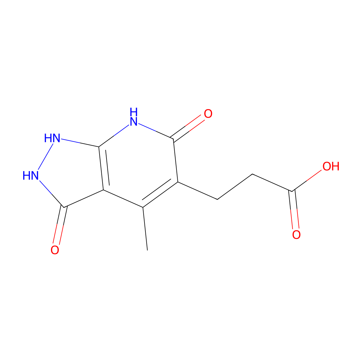 3-{4-methyl-3,6-dioxo-1H,2H,3H,6H,7H-pyrazolo[3,4-b]pyridin-5-yl}propanoic acid molecular structure, CAS 1235439-50-5