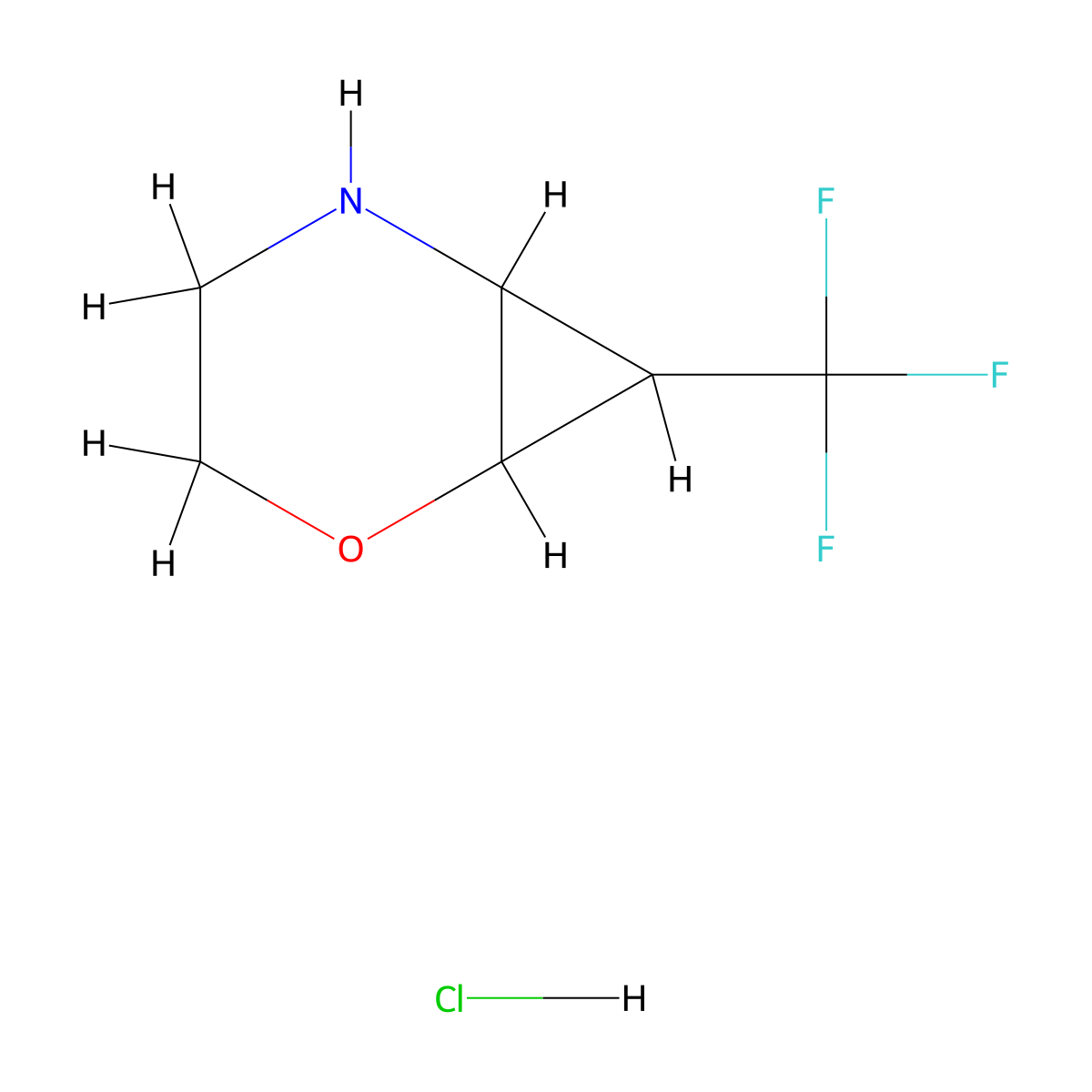 7-(Trifluoromethyl)-2-oxa-5-azabicyclo[4.1.0]heptane hydrochloride molecular structure, CAS 1235439-60-7