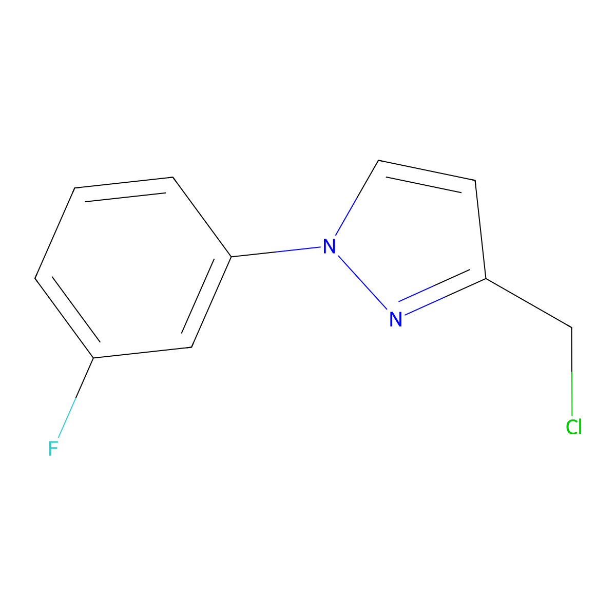 3-(chloromethyl)-1-(3-fluorophenyl)-1H-pyrazole molecular structure, CAS 1235440-19-3