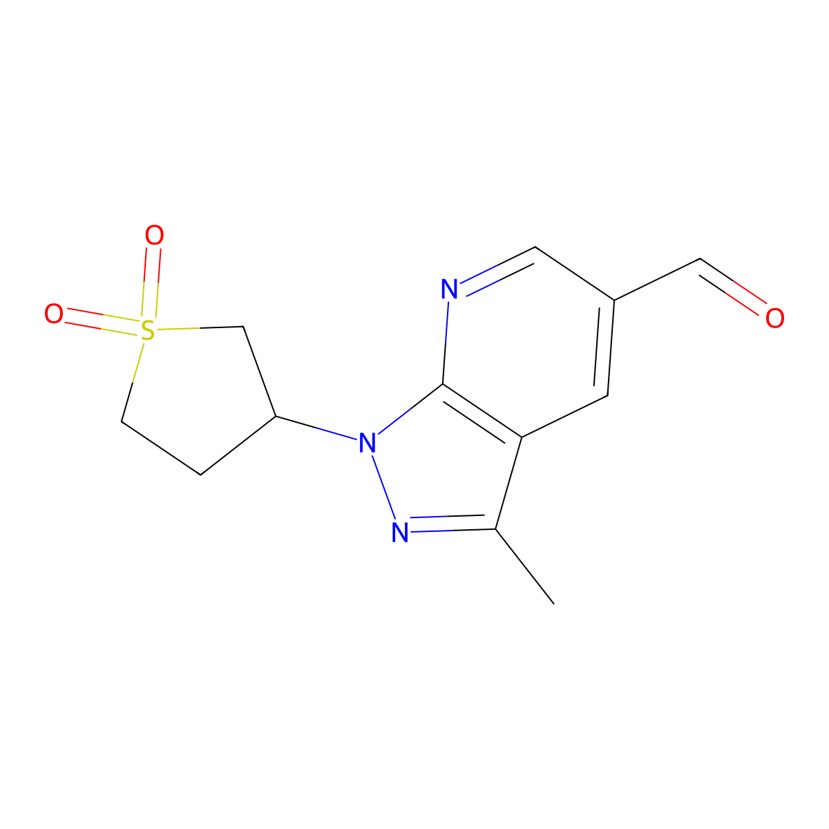 1-(1,1-Dioxo-1$L^{6}-thiolan-3-YL)-3-methyl-1H-pyrazolo[3,4-B]pyridine-5-carbaldehyde molecular structure, CAS 1235440-51-3