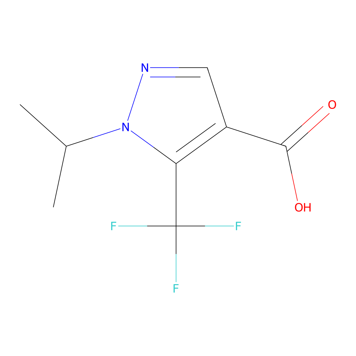 1-(propan-2-yl)-5-(trifluoromethyl)-1H-pyrazole-4-carboxylic acid molecular structure, CAS 1235440-61-5