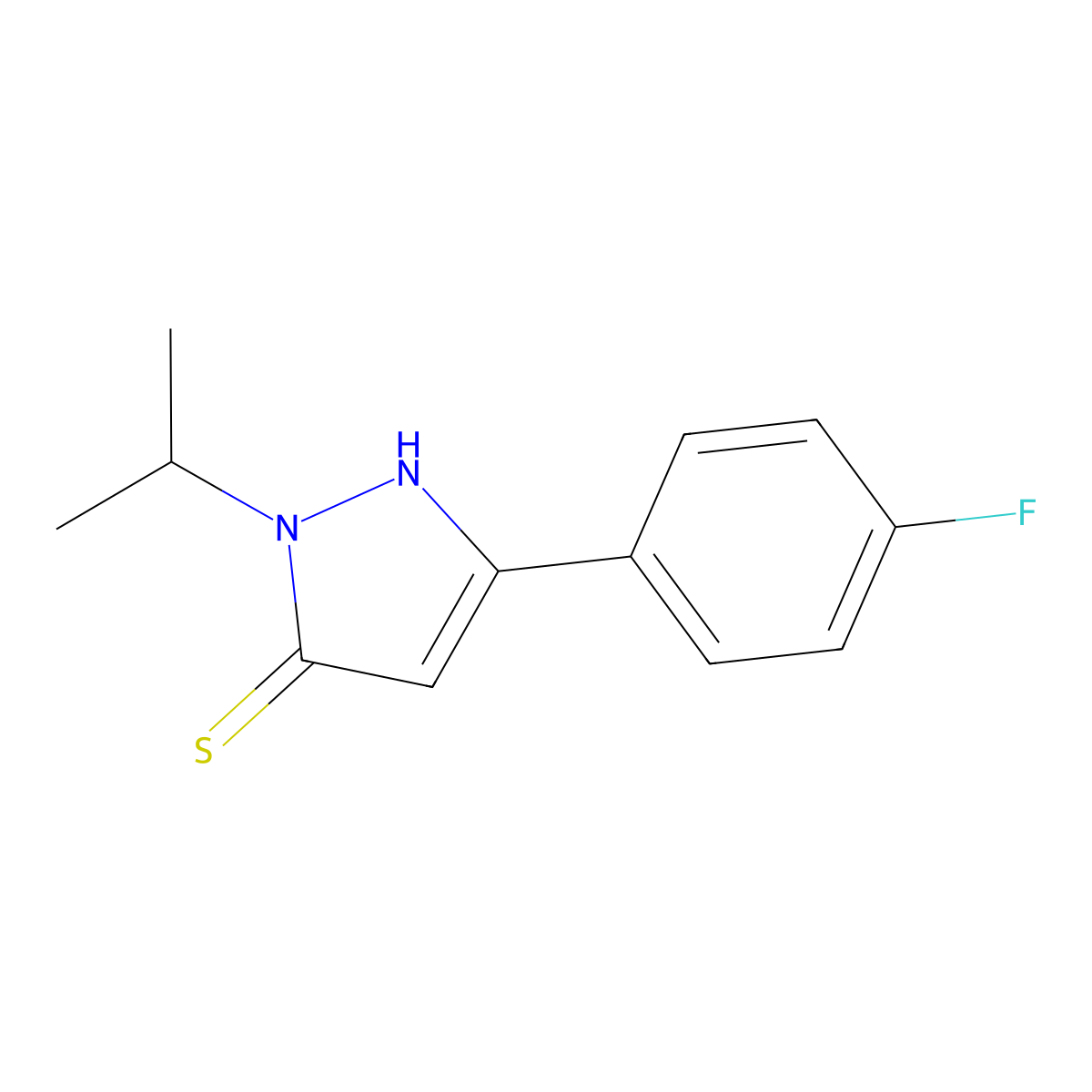5-(4-fluorophenyl)-2-(propan-2-yl)-2,3-dihydro-1H-pyrazole-3-thione molecular structure, CAS 1235440-76-2