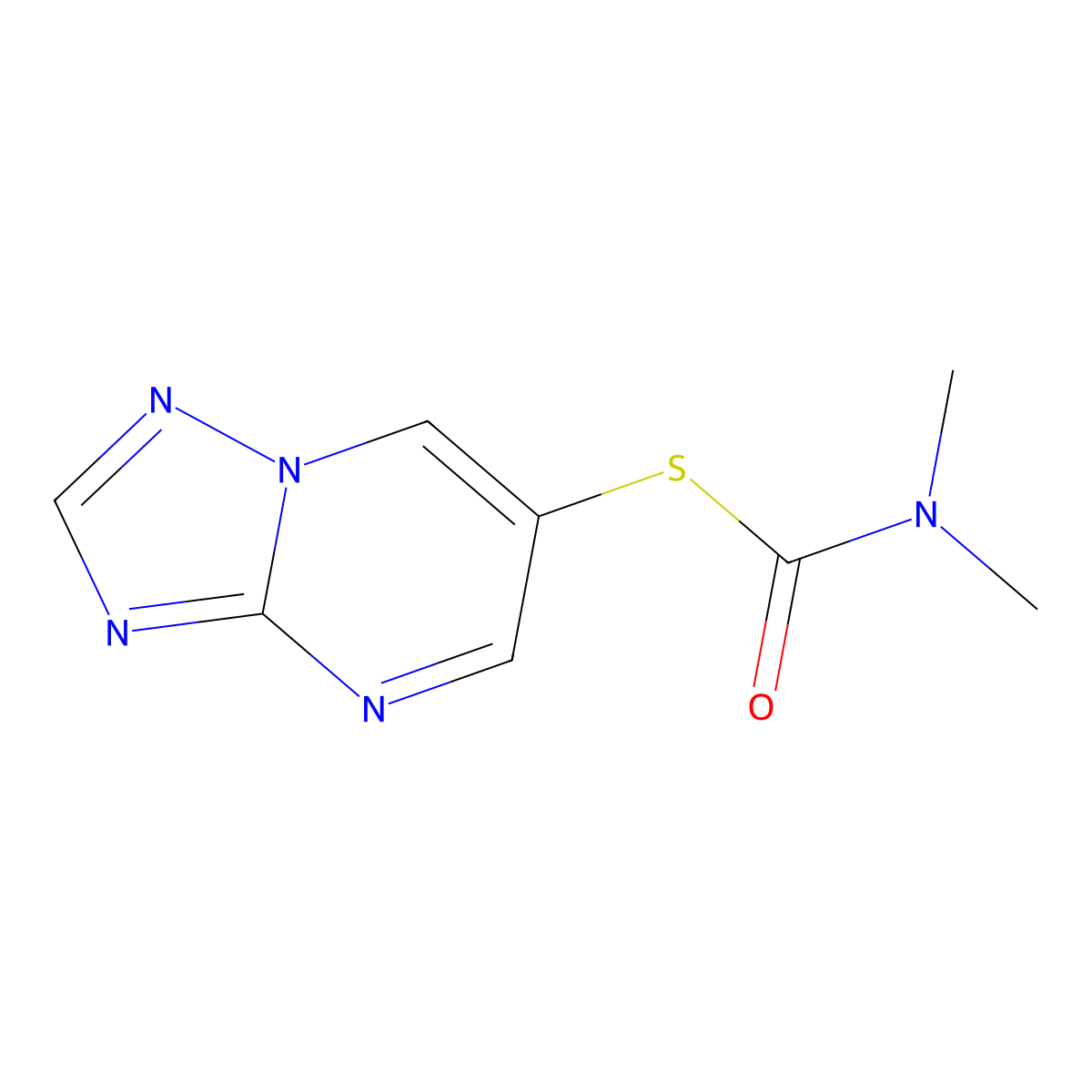 N,N-dimethyl-1-((1,2,4)triazolo(1,5-a)pyrimidin-6-ylsulfanyl)formamide molecular structure, CAS 1235440-84-2