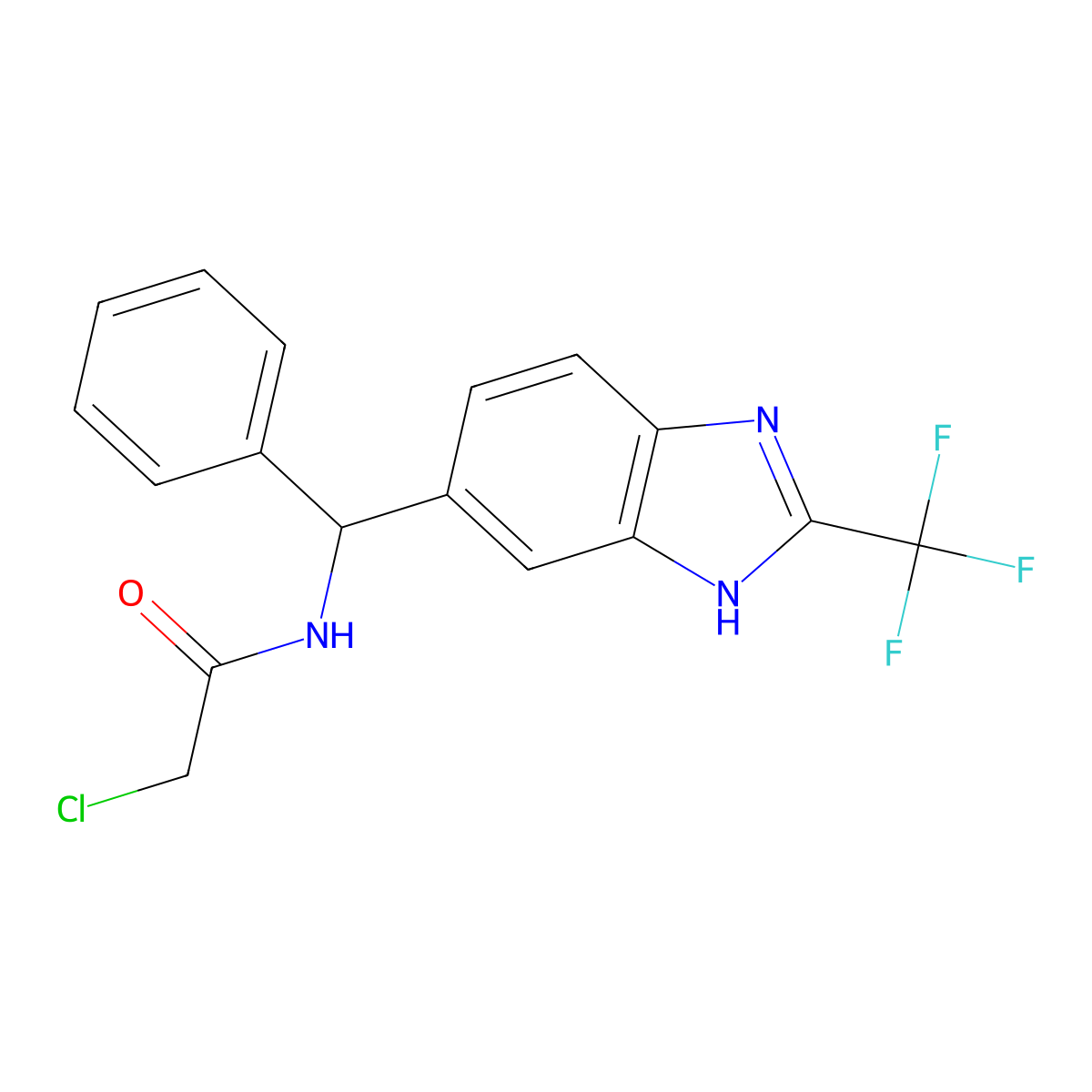 2-chloro-N-{phenyl[2-(trifluoromethyl)-1H-1,3-benzodiazol-5-yl]methyl}acetamide molecular structure, CAS 1235440-94-4