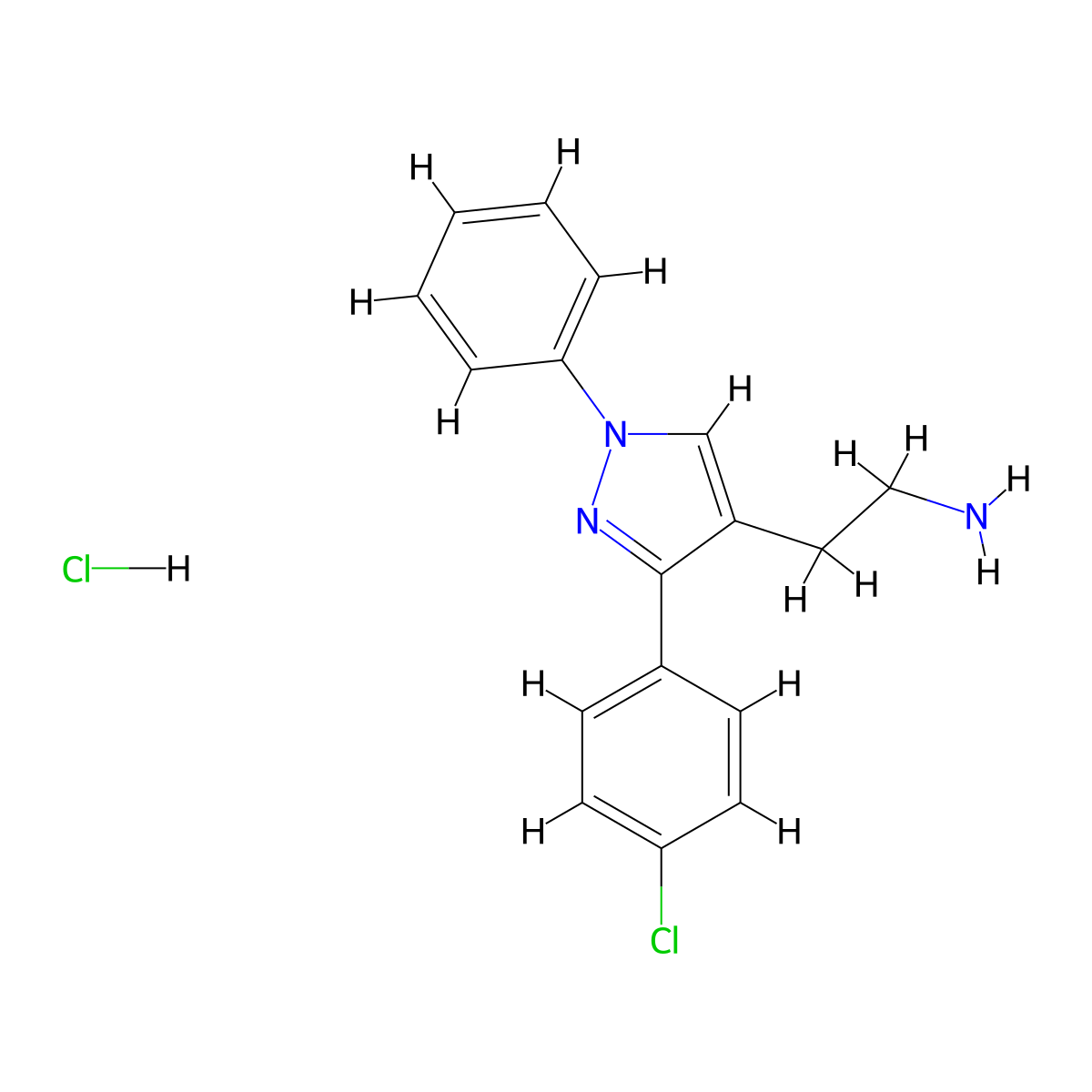 2-[3-(4-chlorophenyl)-1-phenyl-1H-pyrazol-4-yl]ethan-1-amine hydrochloride molecular structure, CAS 1235441-46-9