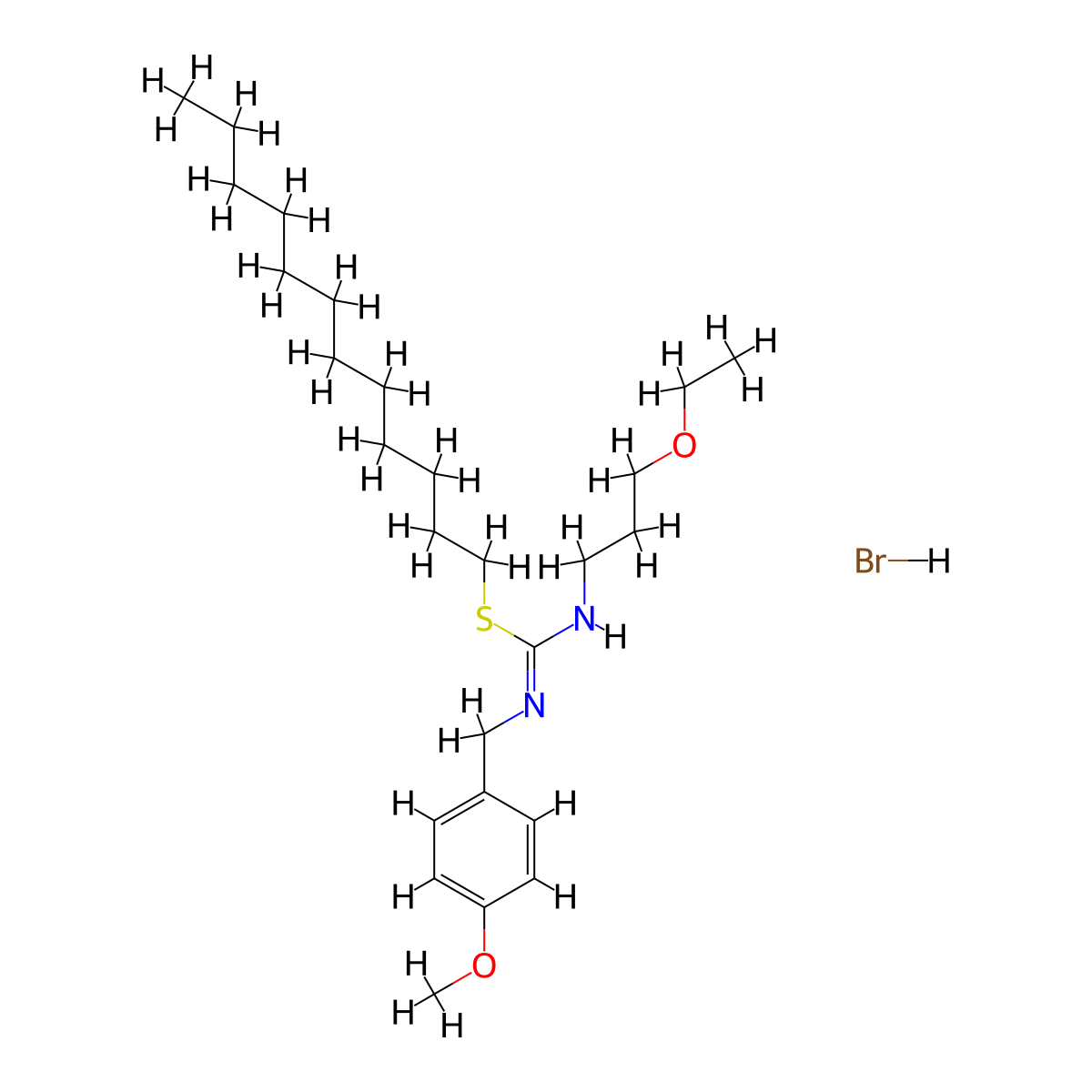 N-[(dodecylsulfanyl)({[(4-methoxyphenyl)methyl]amino})methylidene]-3-ethoxypropan-1-amine hydrobromide molecular structure, CAS 1235441-80-1
