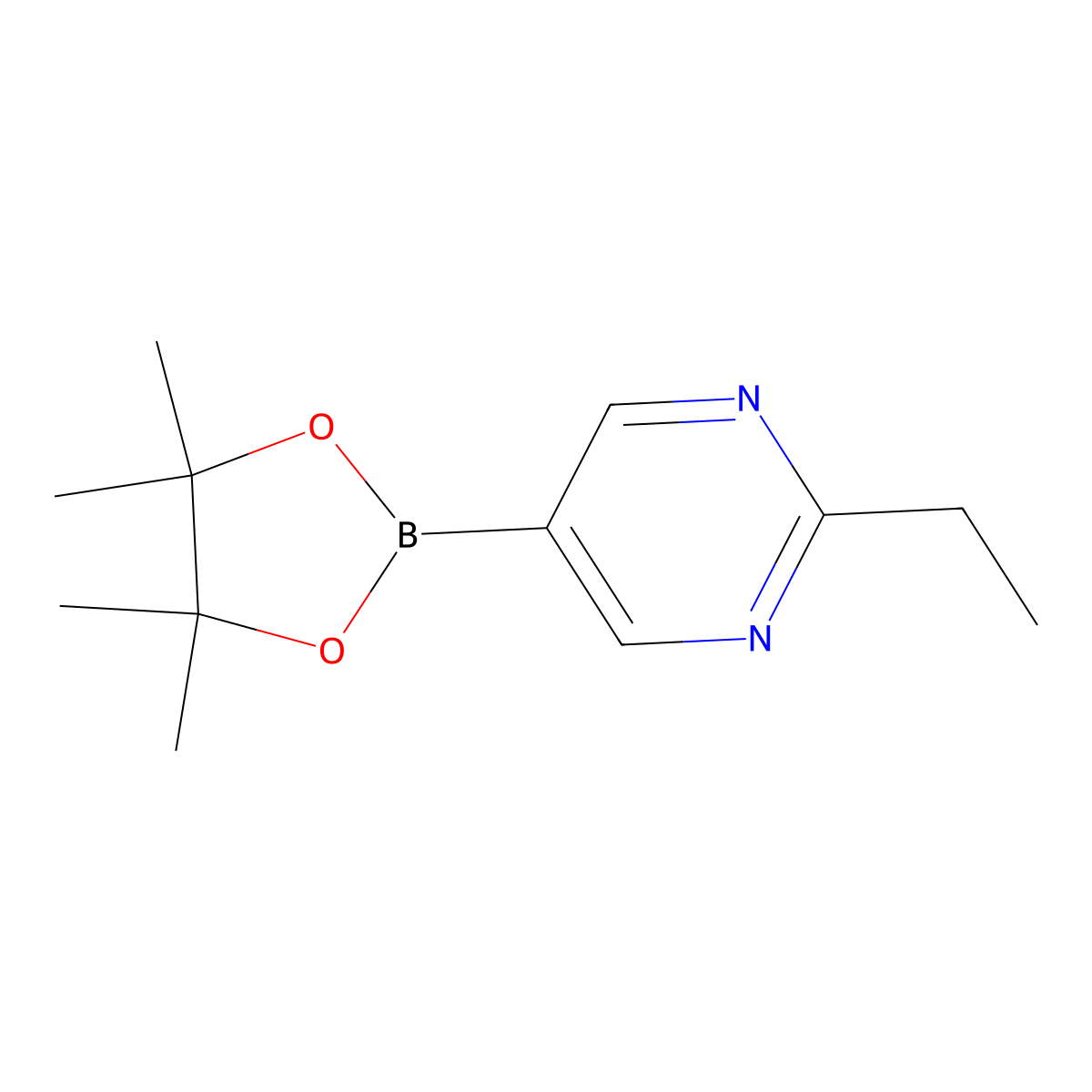 2-Ethyl-5-(4,4,5,5-tetramethyl-1,3,2-dioxaborolan-2-yl)pyrimidine molecular structure, CAS 1235450-87-9