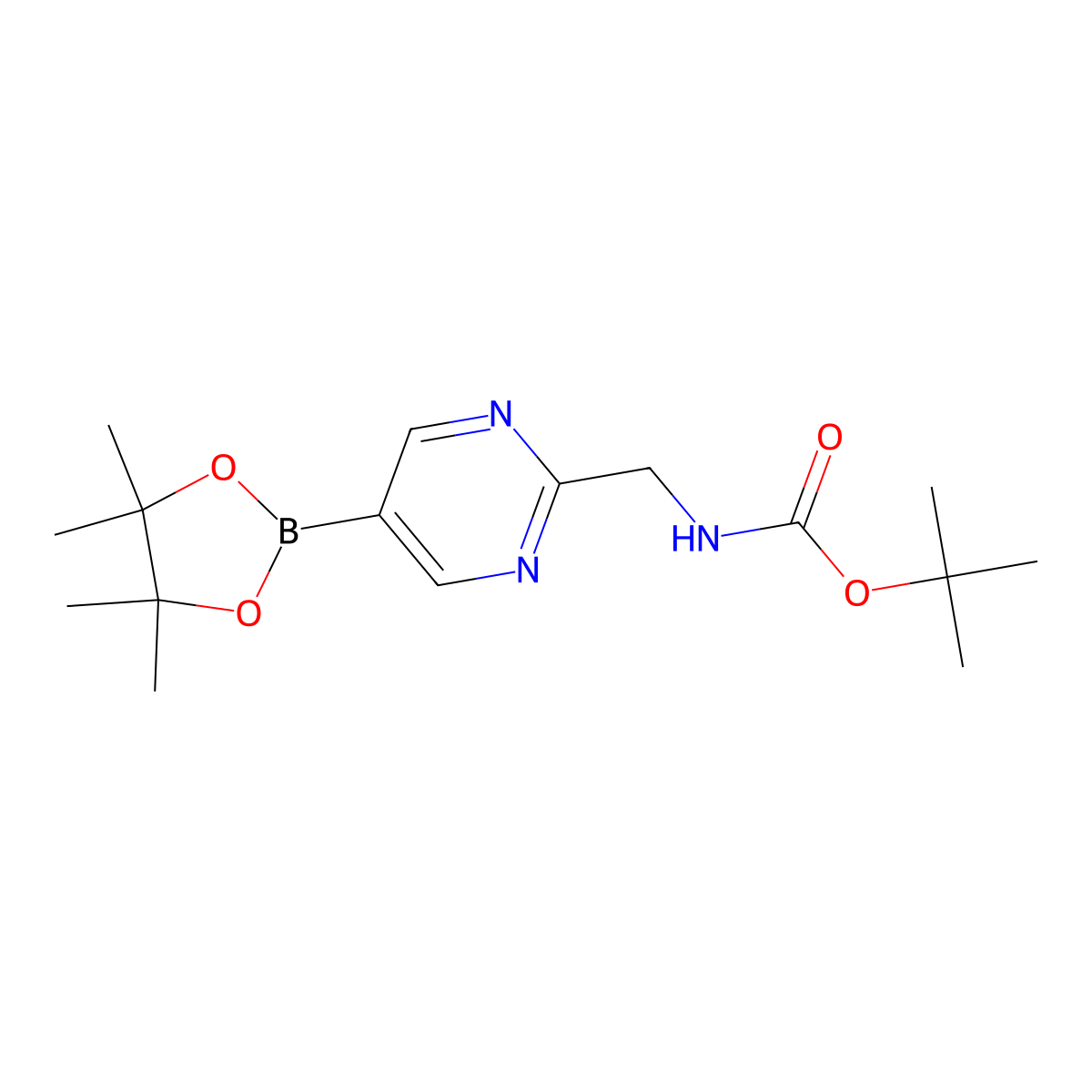 1,1-Dimethylethyl N-[[5-(4,4,5,5-tetramethyl-1,3,2-dioxaborolan-2-yl)-2-pyrimidinyl]methyl]carbamate molecular structure, CAS 1235451-39-4