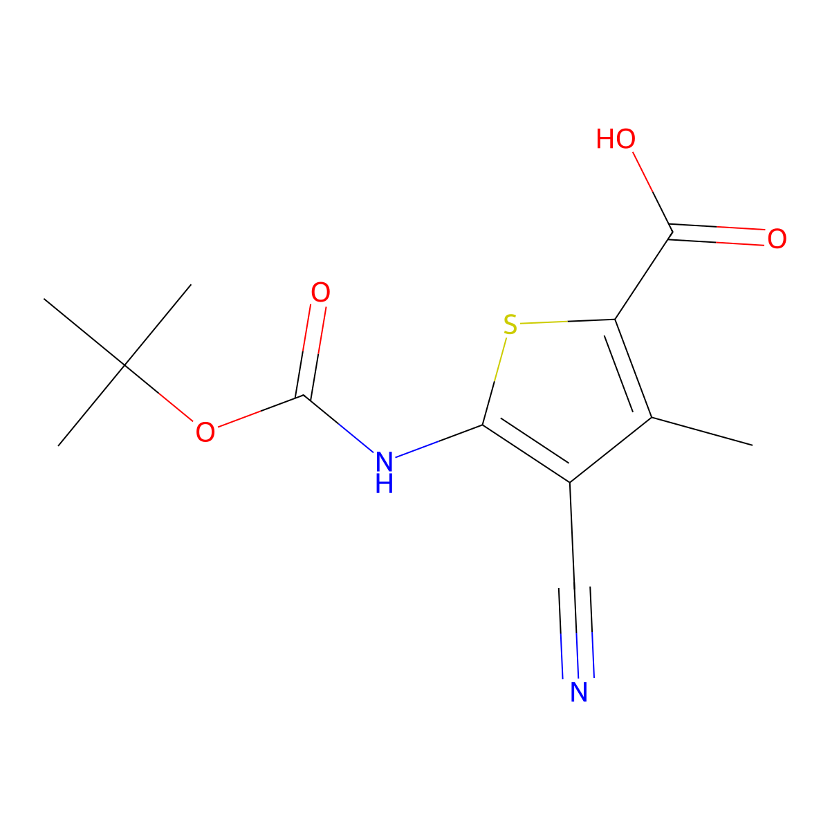 5-(tert-Butoxycarbonylamino)-4-cyano-3-methylthiophene-2-carboxylic Acid molecular structure, CAS 1235474-26-6