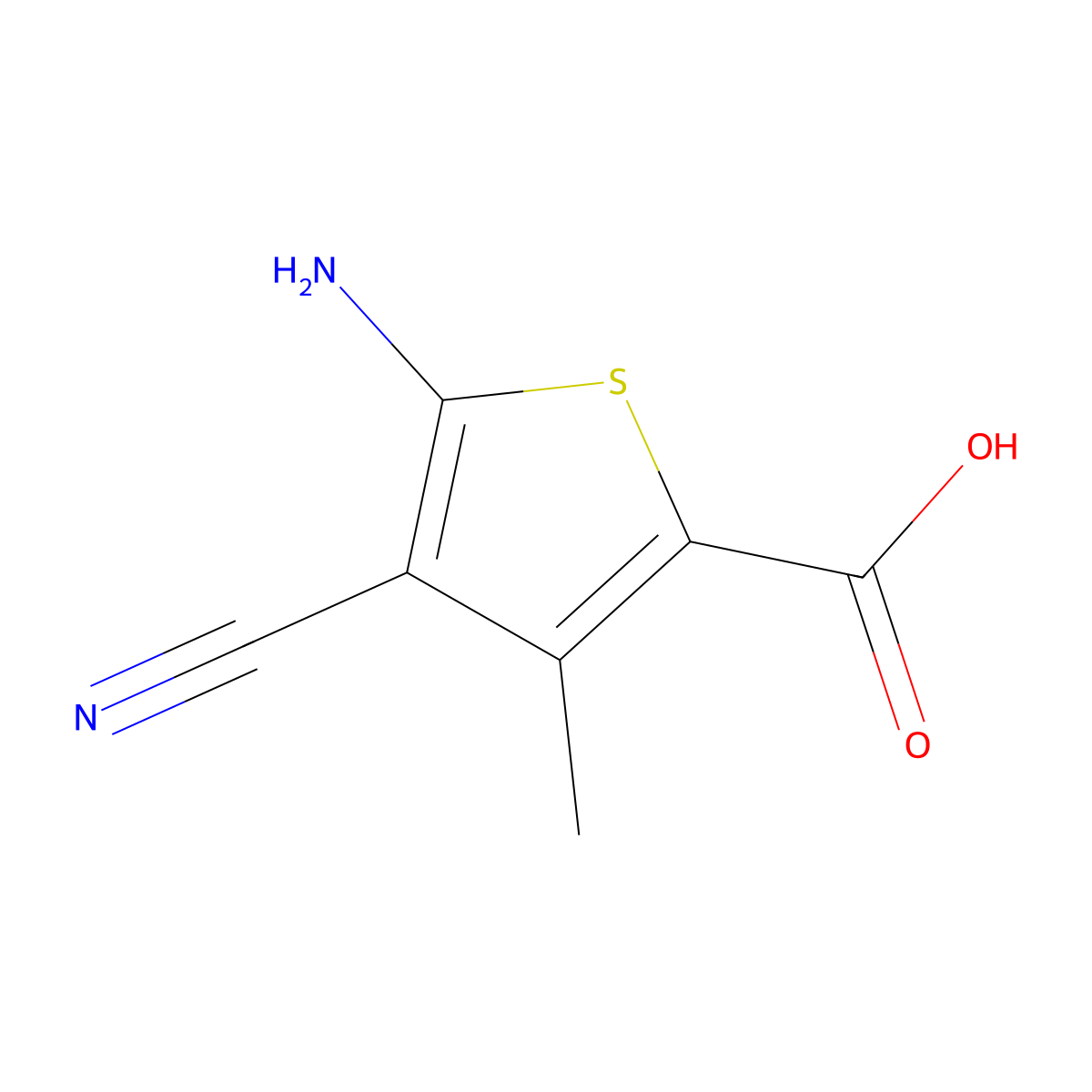 5-Amino-4-cyano-3-methylthiophene-2-carboxylic acid molecular structure, CAS 1235474-31-3
