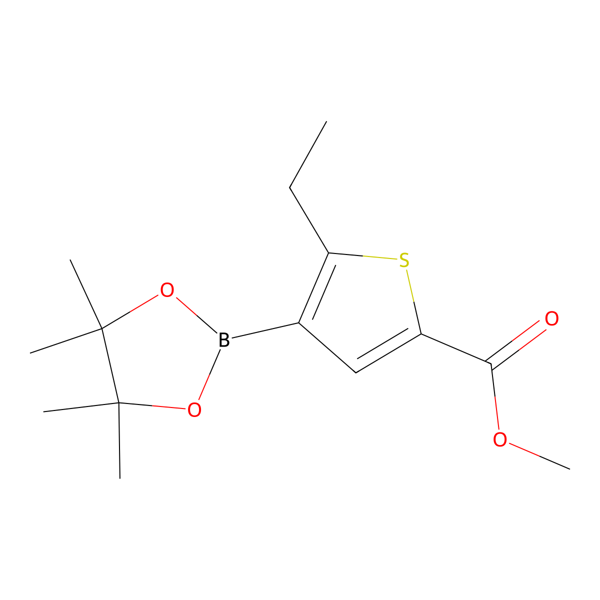 Methyl 5-ethyl-4-(4,4,5,5-tetramethyl-1,3,2-dioxaborolan-2-yl)thiophene-2-carboxylate molecular structure, CAS 1235545-46-6